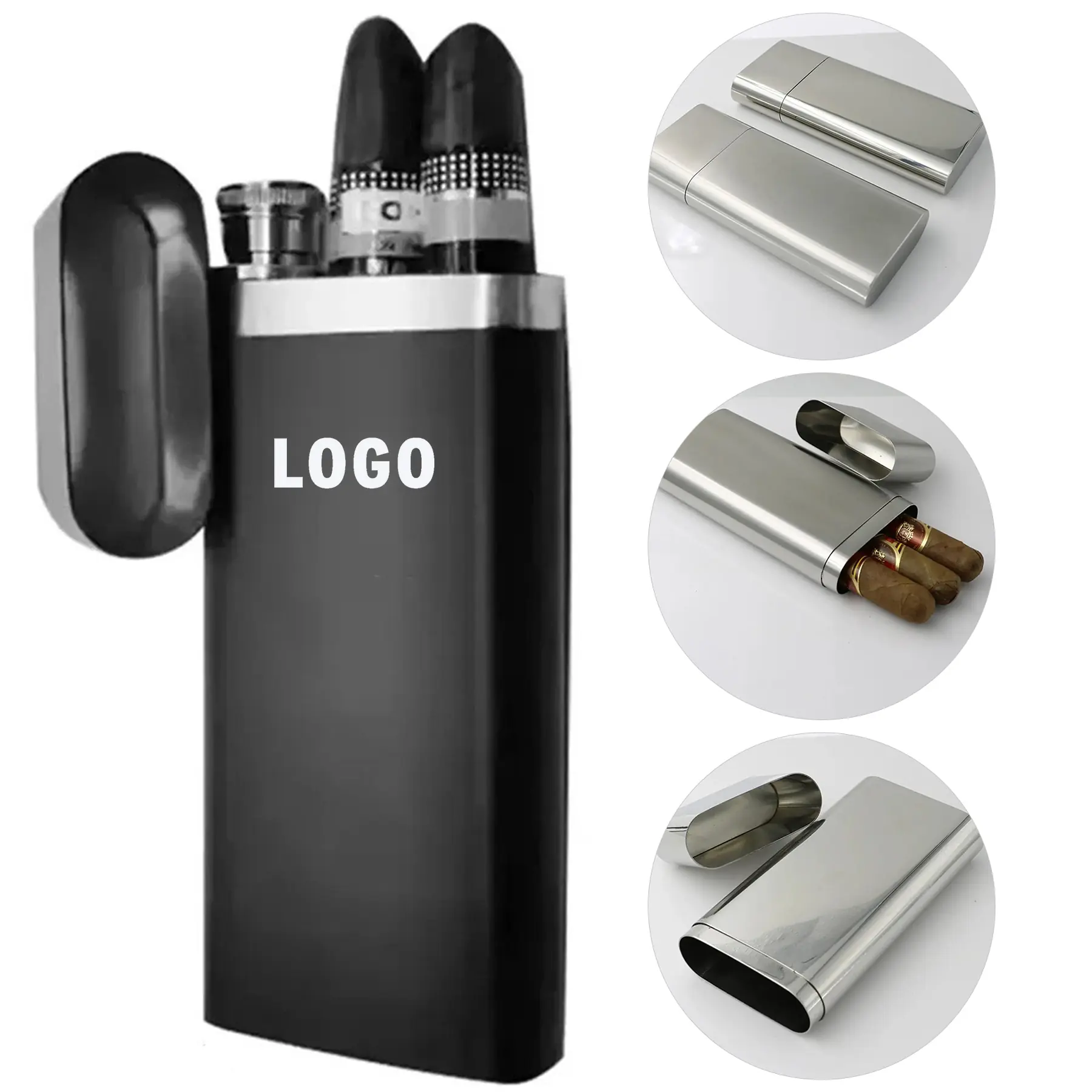Portable Stainless Steel Cigar Wine Flask Travel Case 2 Ounce 2