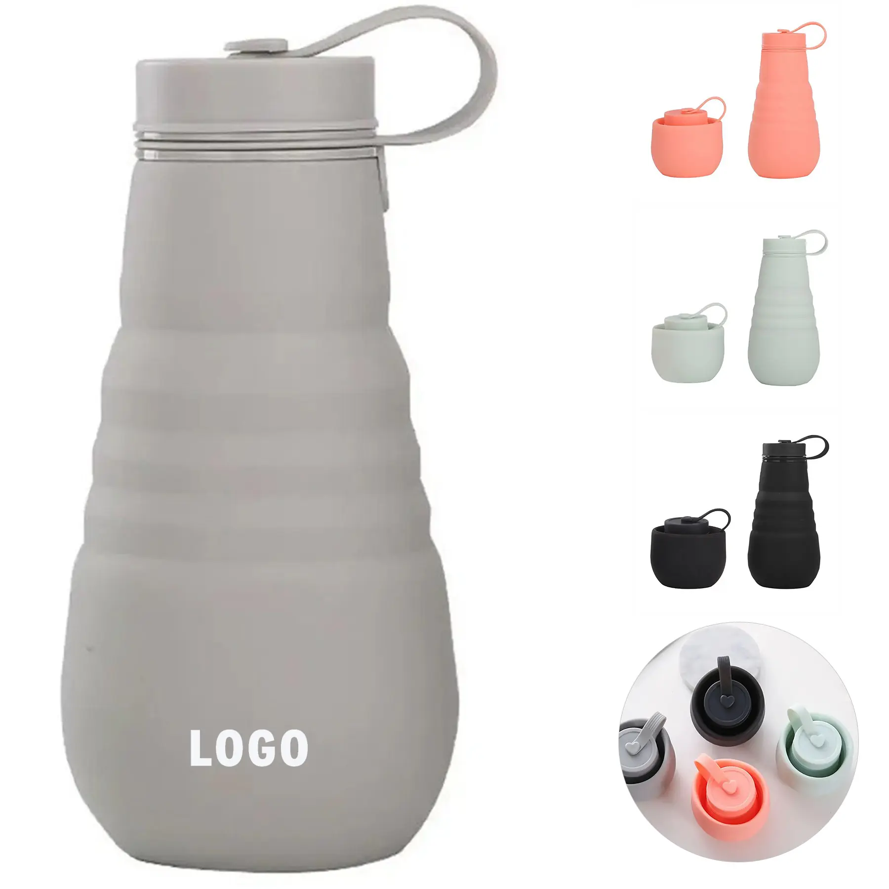 16oz Collapsible Silicone Water Bottle Camping Cup Reusable Leakproof 2