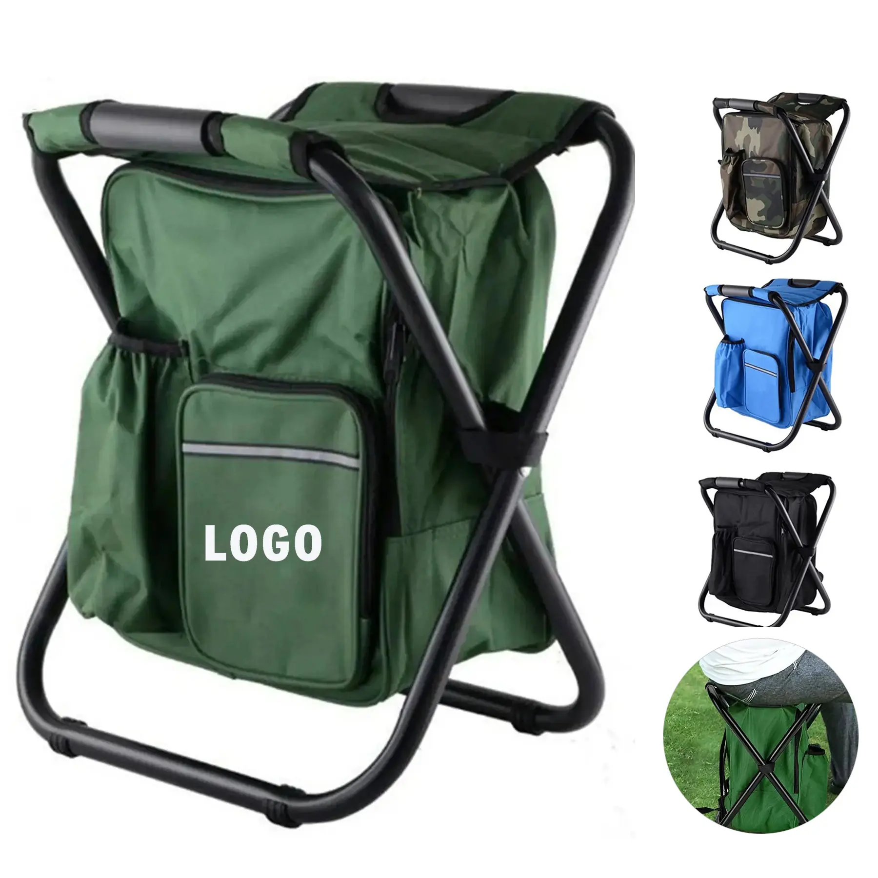 Compact Folding Camp Chair with Insulated Cooler - Lightweight Outdoor Stool for Fishing, Hiking, 2