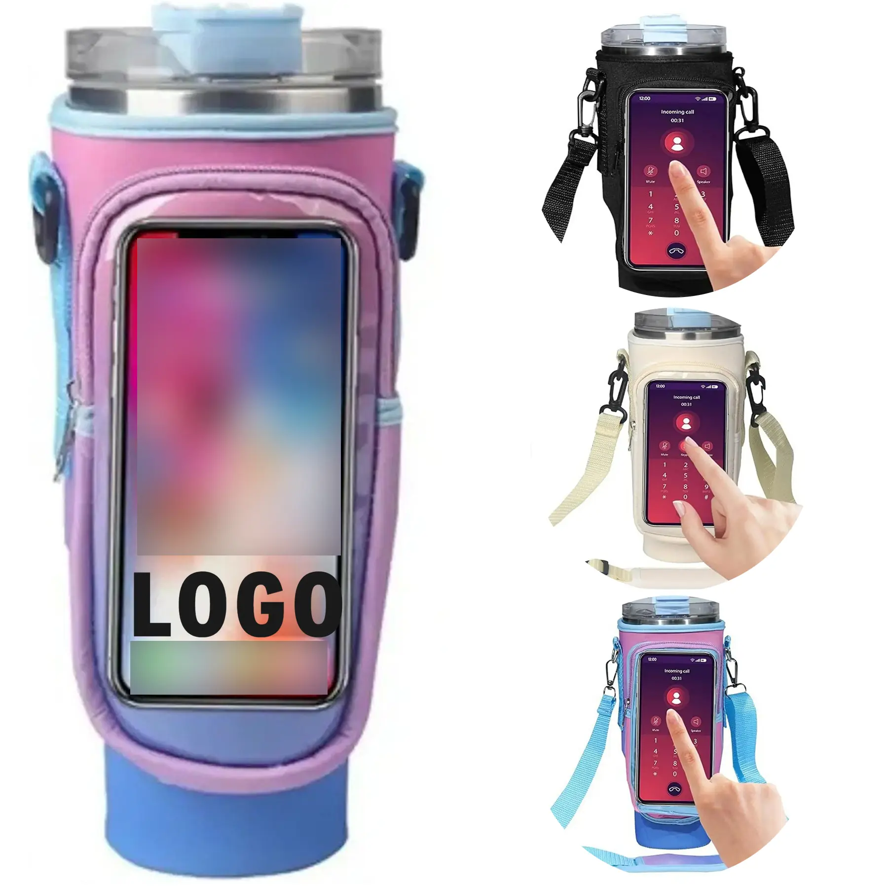 Waterproof Neoprene Bottle Sleeve with Touch Screen Phone Pocket for 40 oz Cups 2