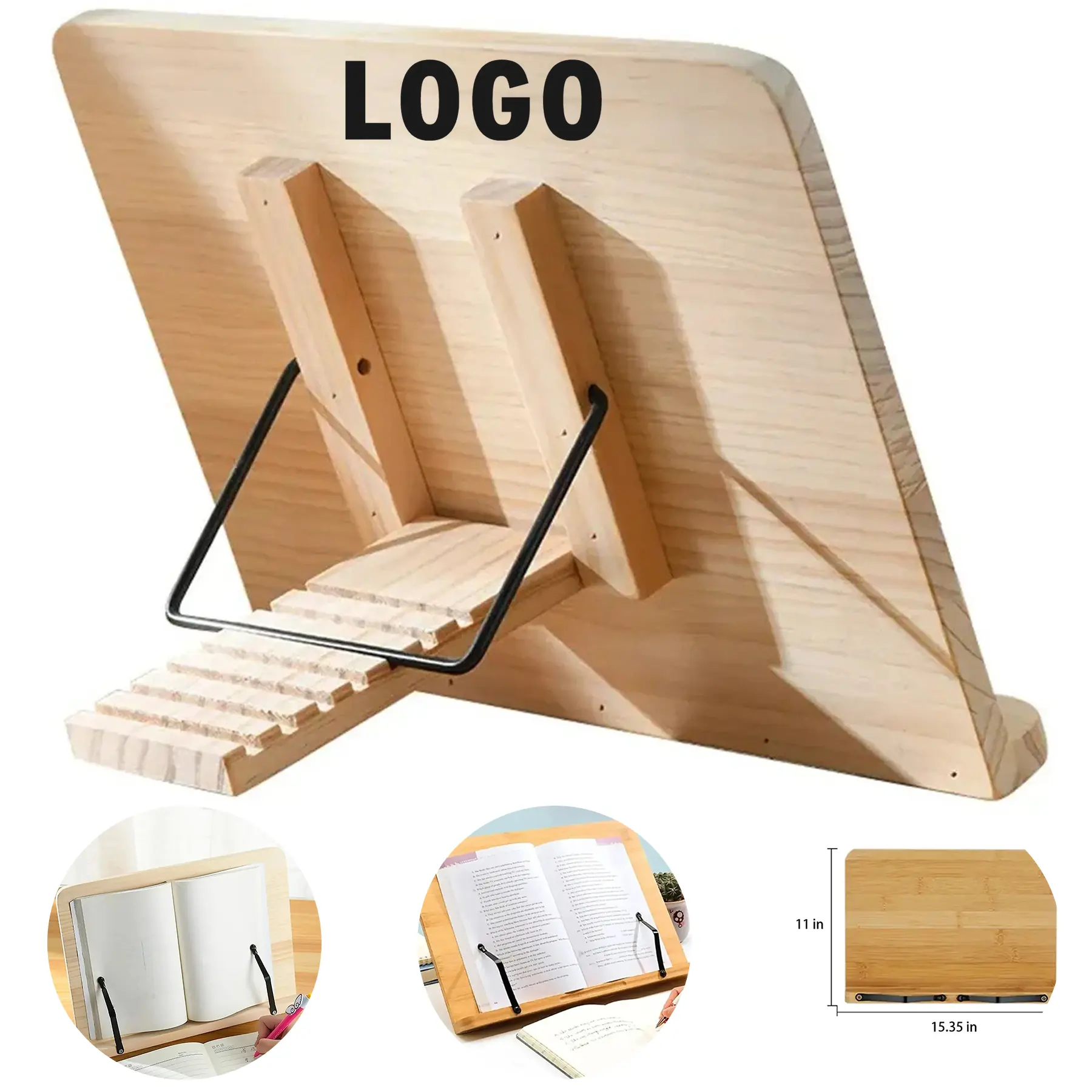 Bamboo Foldable Book Stand Adjustable Reading Holder Portable 2