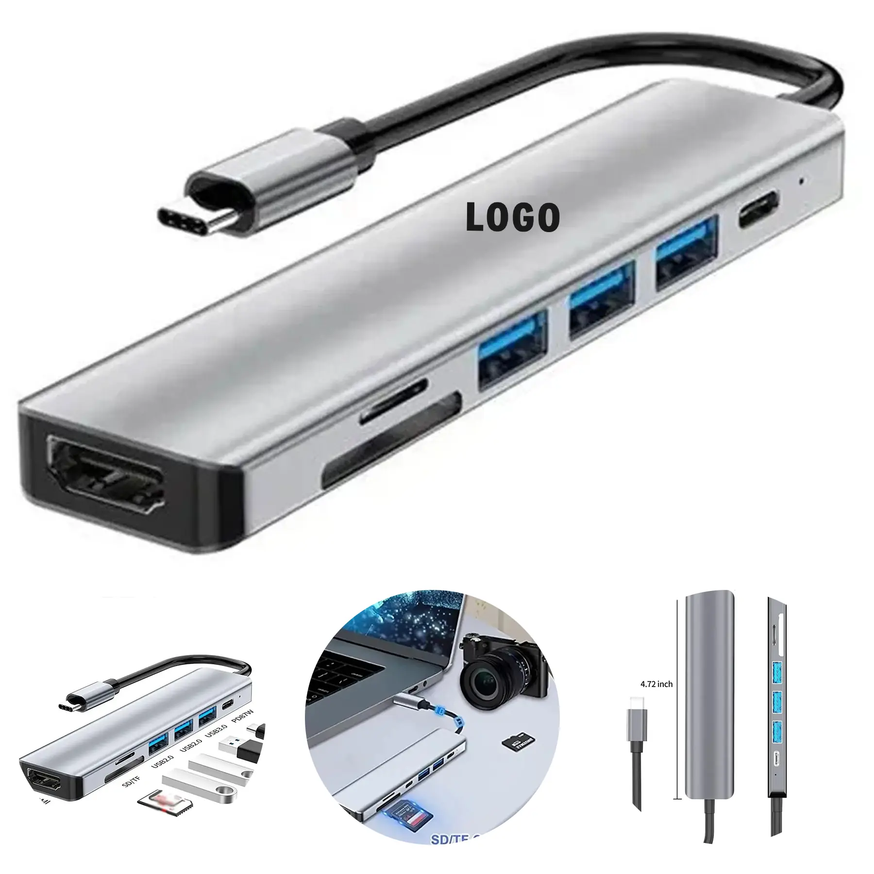 USB C Hub Docking Station 7 Ports Multiport Adapter HDMI 4K SD TF Card Slot 2