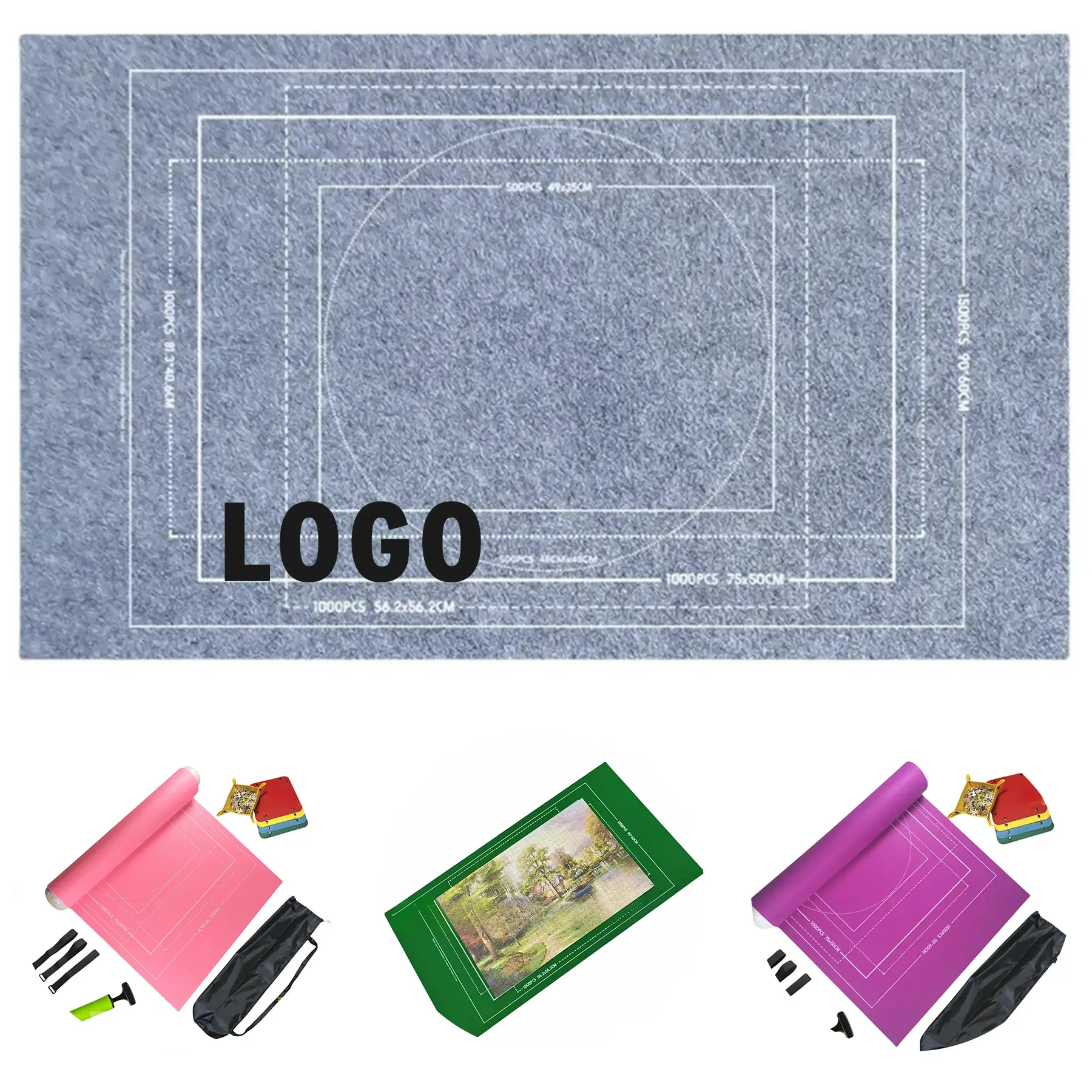 Portable Inflatable Jigsaw Puzzle Mat Roll Kit Sorting Tray 2