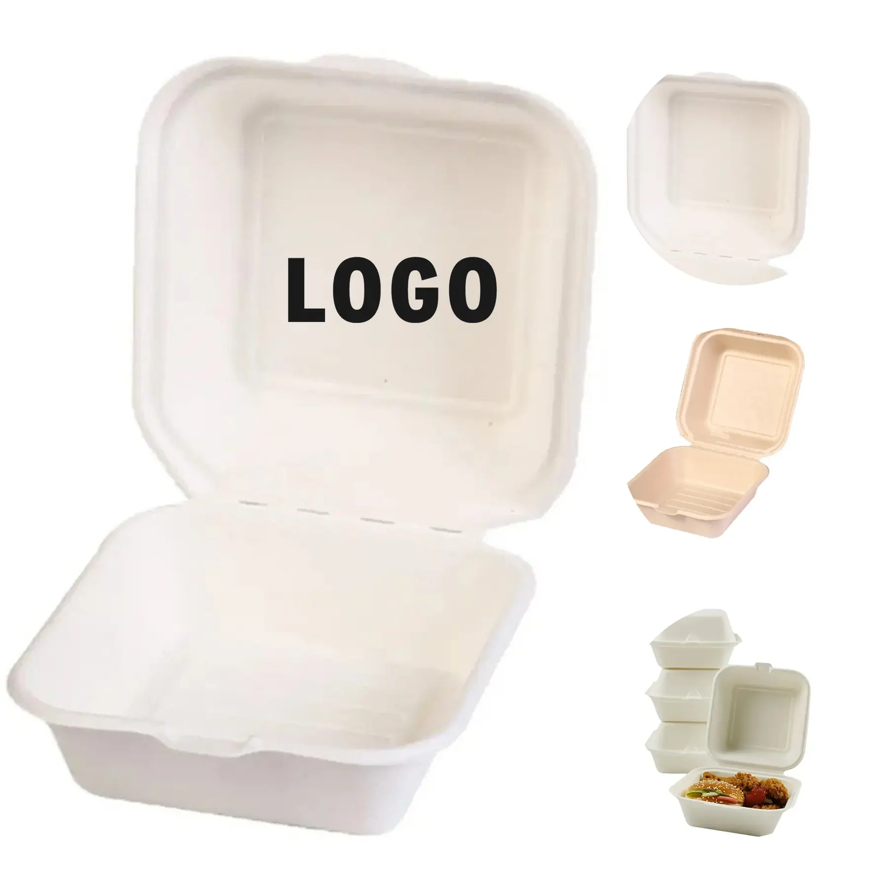 Biodegradable Sugarcane Hamburger Container Oil Grease Resistant Heat Insulating 2