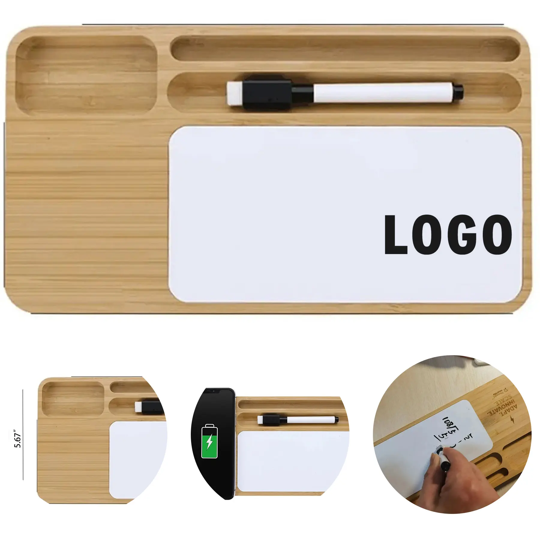 10W Bamboo Wireless Charging Desk Organizer Notepad 2