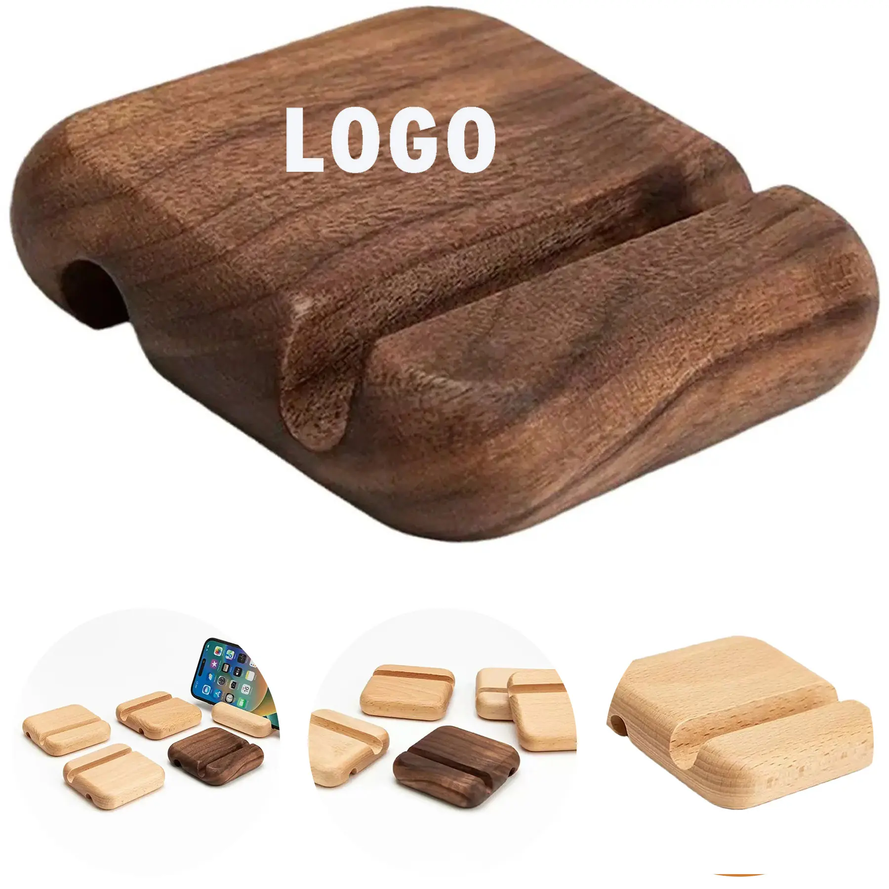Compact Natural Wood Phone Stand, Eco Friendly Desktop Holder 2