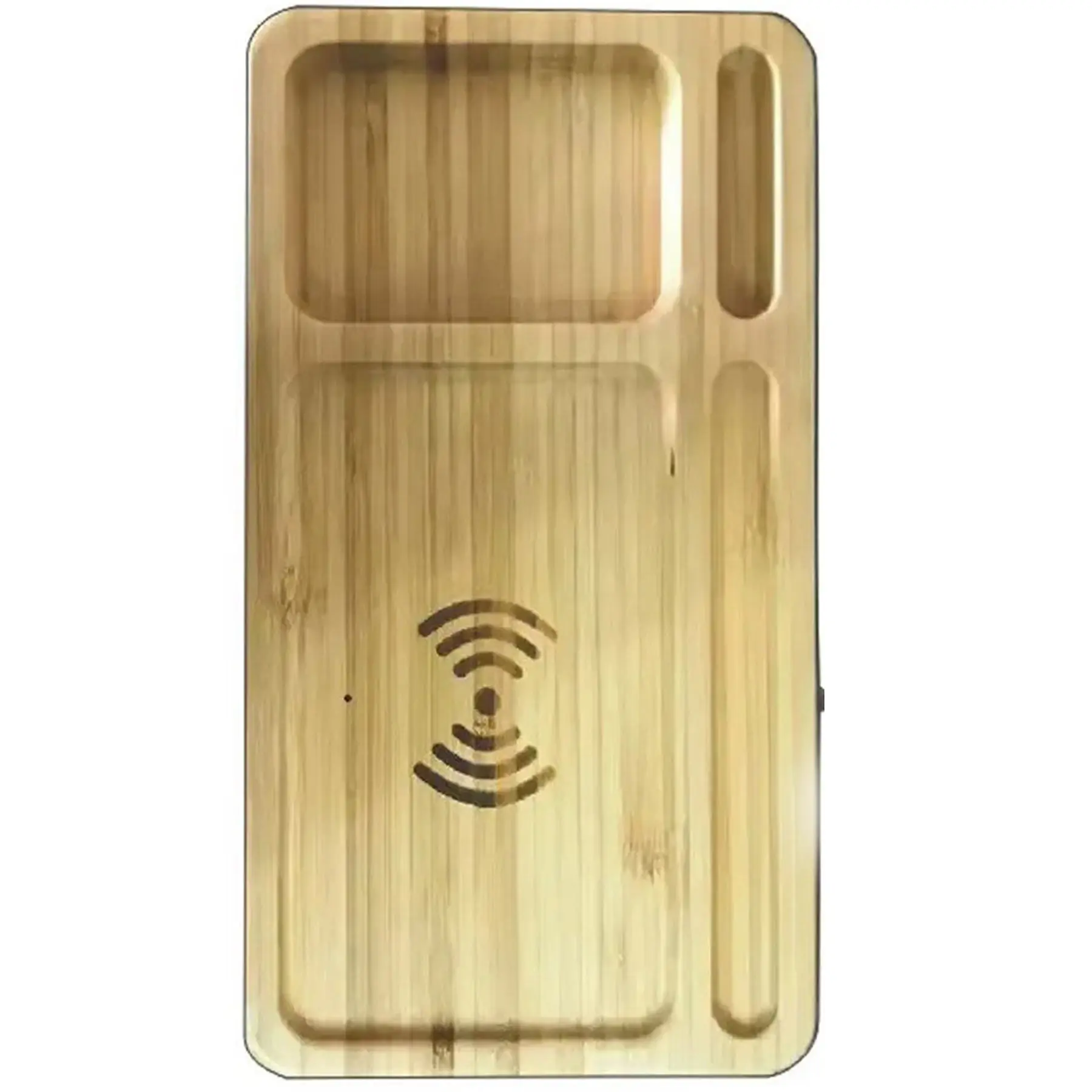 Bamboo Wireless Charging Desk Organizer Tray Custom Logo