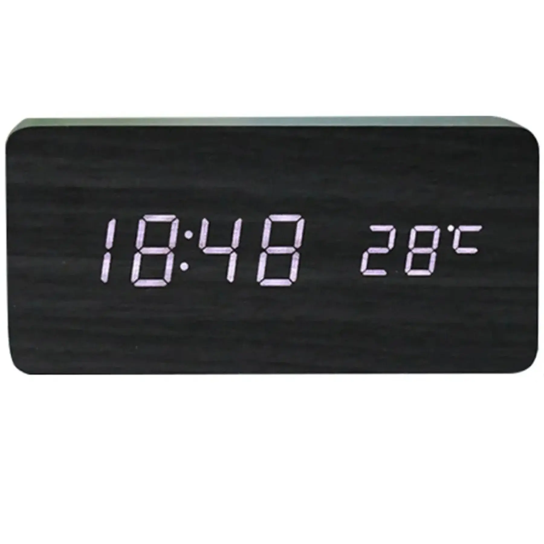 Natural Wooden Digital Alarm Clock with Bright Display for Home Office