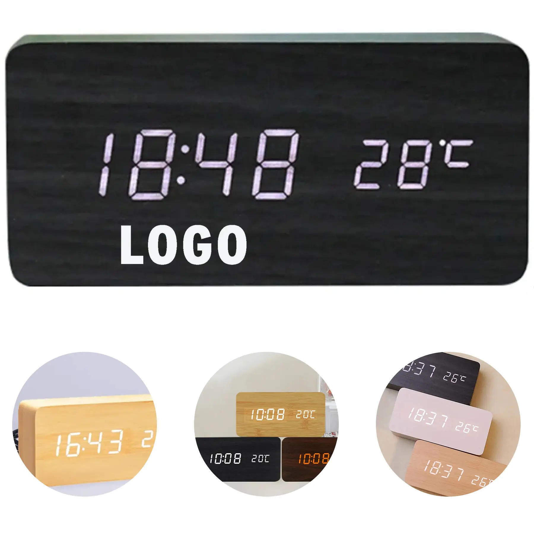 Natural Wooden Digital Alarm Clock with Bright Display for Home Office 2