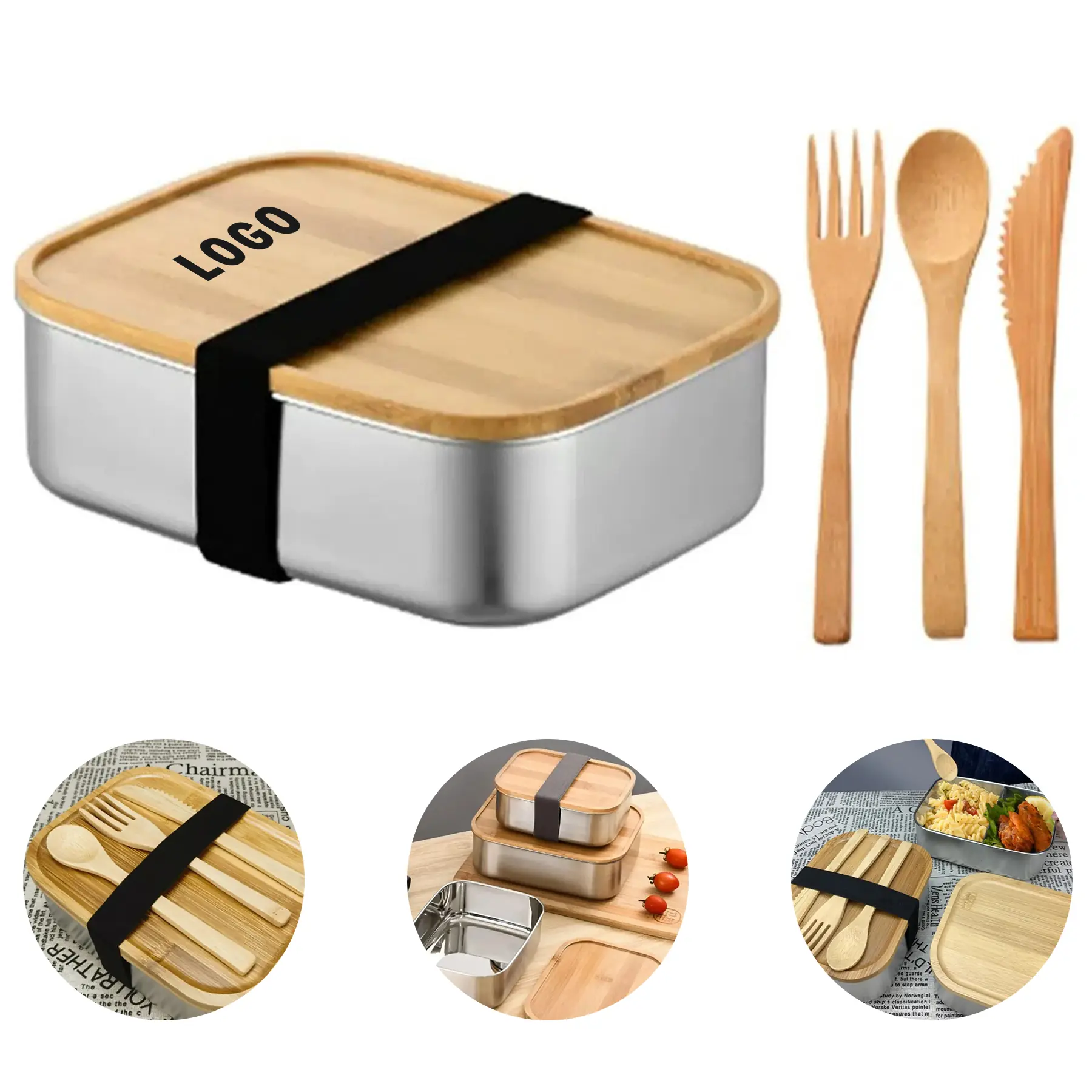 Sustainable Stainless Steel Bamboo Lid Bento Lunch Container 2