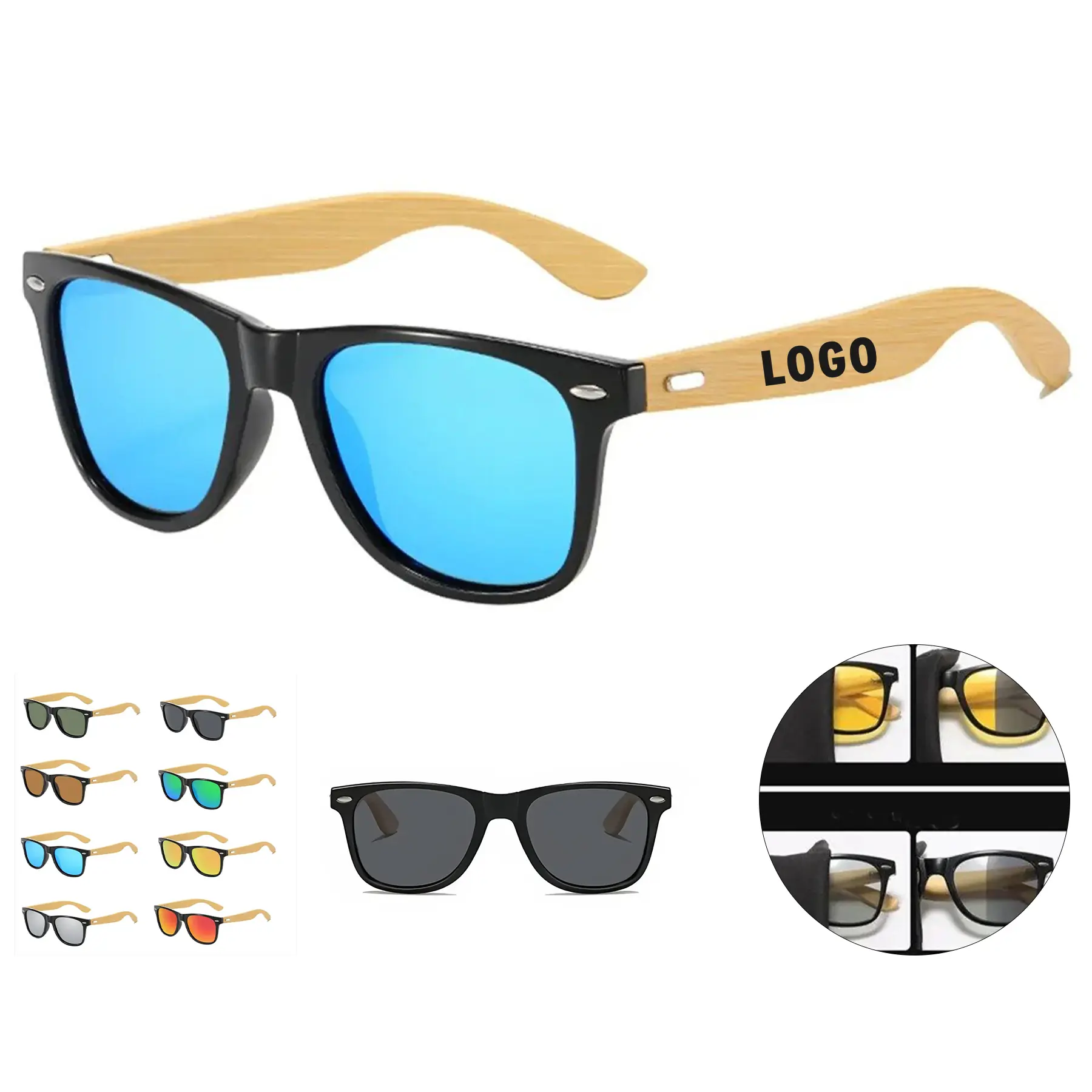 Personalized Bamboo Arm Retro Sunglasses UV Protection Case 2
