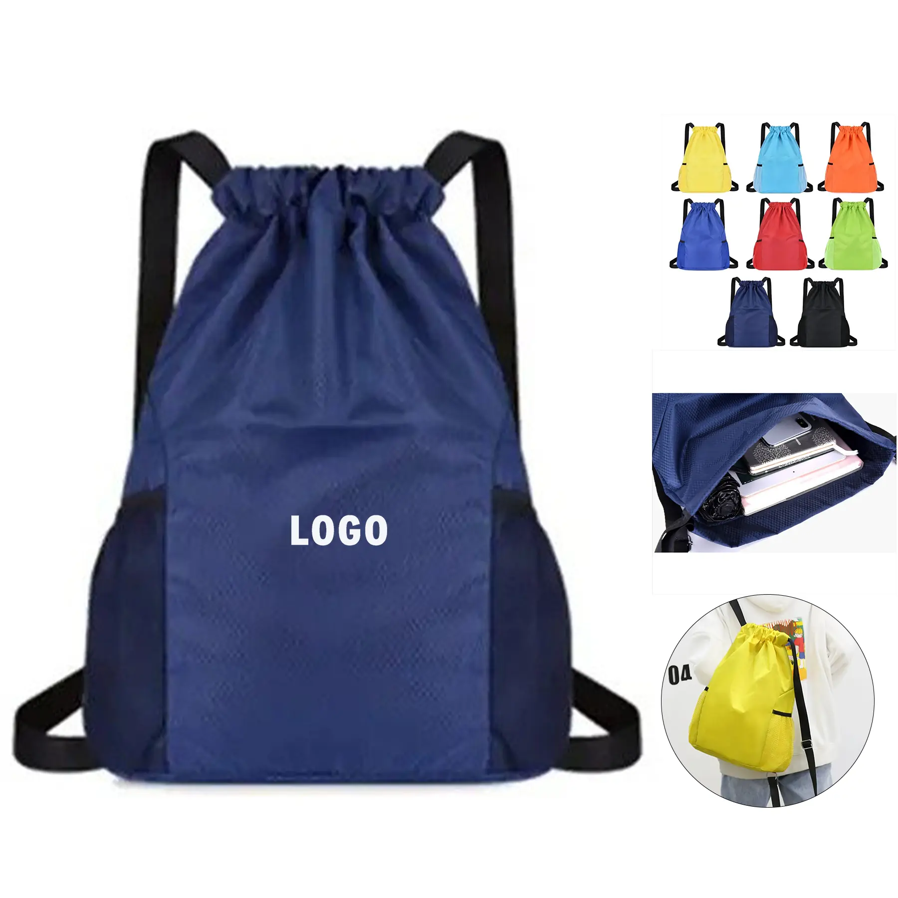 Water Resistant Drawstring Backpack Pockets Sports 2
