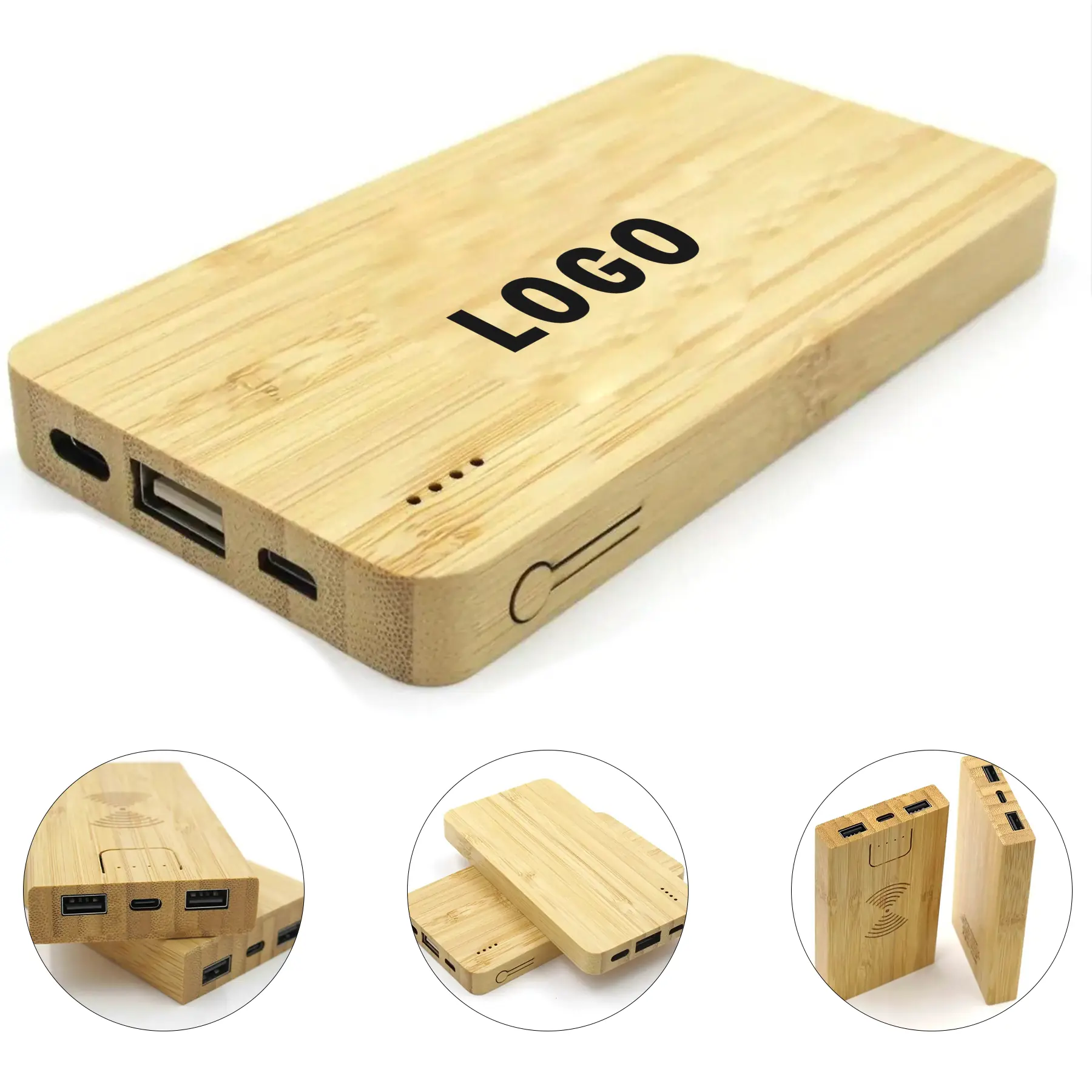 Eco Friendly Bamboo Power Bank Portable USB Charger Custom Logo 2