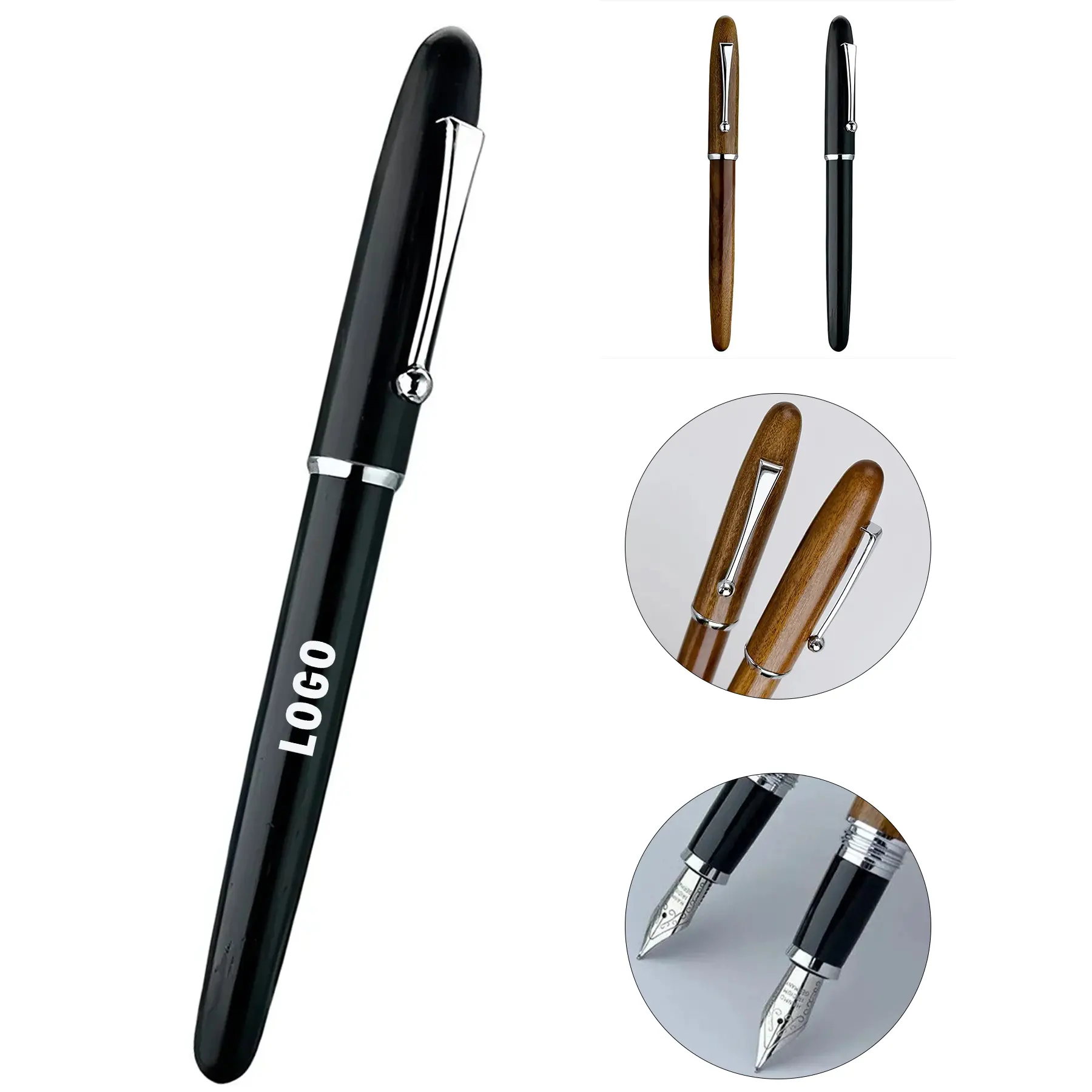 Luxury Wood Grain Fountain Pen Metal Clip Custom Gift 2