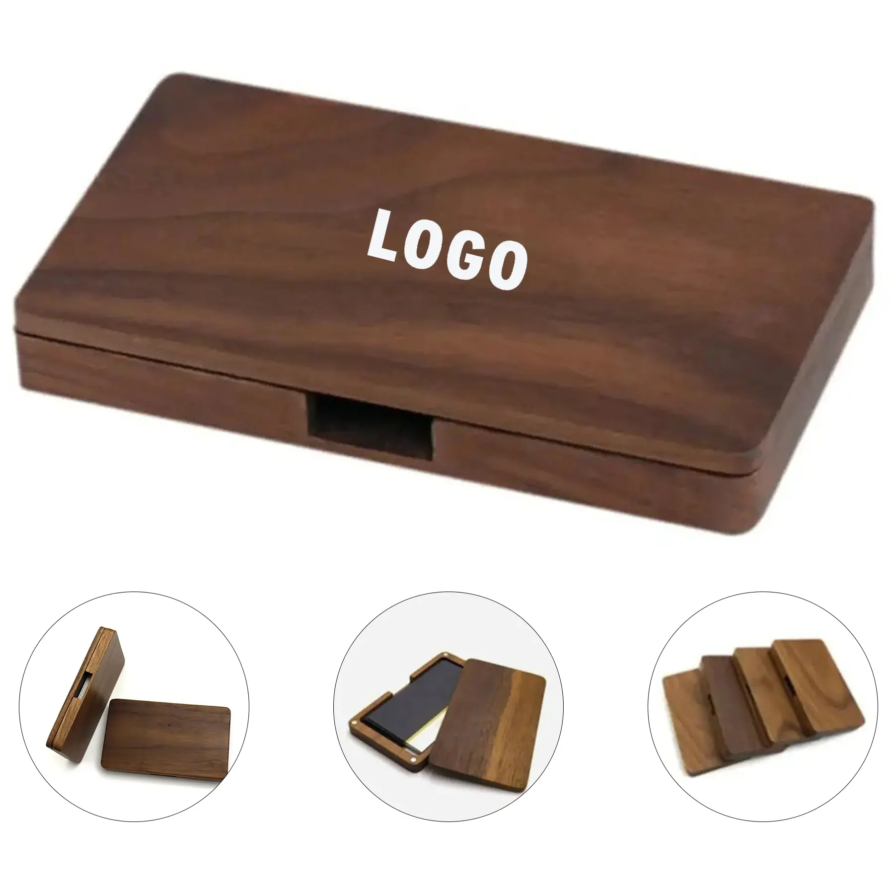Magnetic Walnut Wood Business Card Case 2