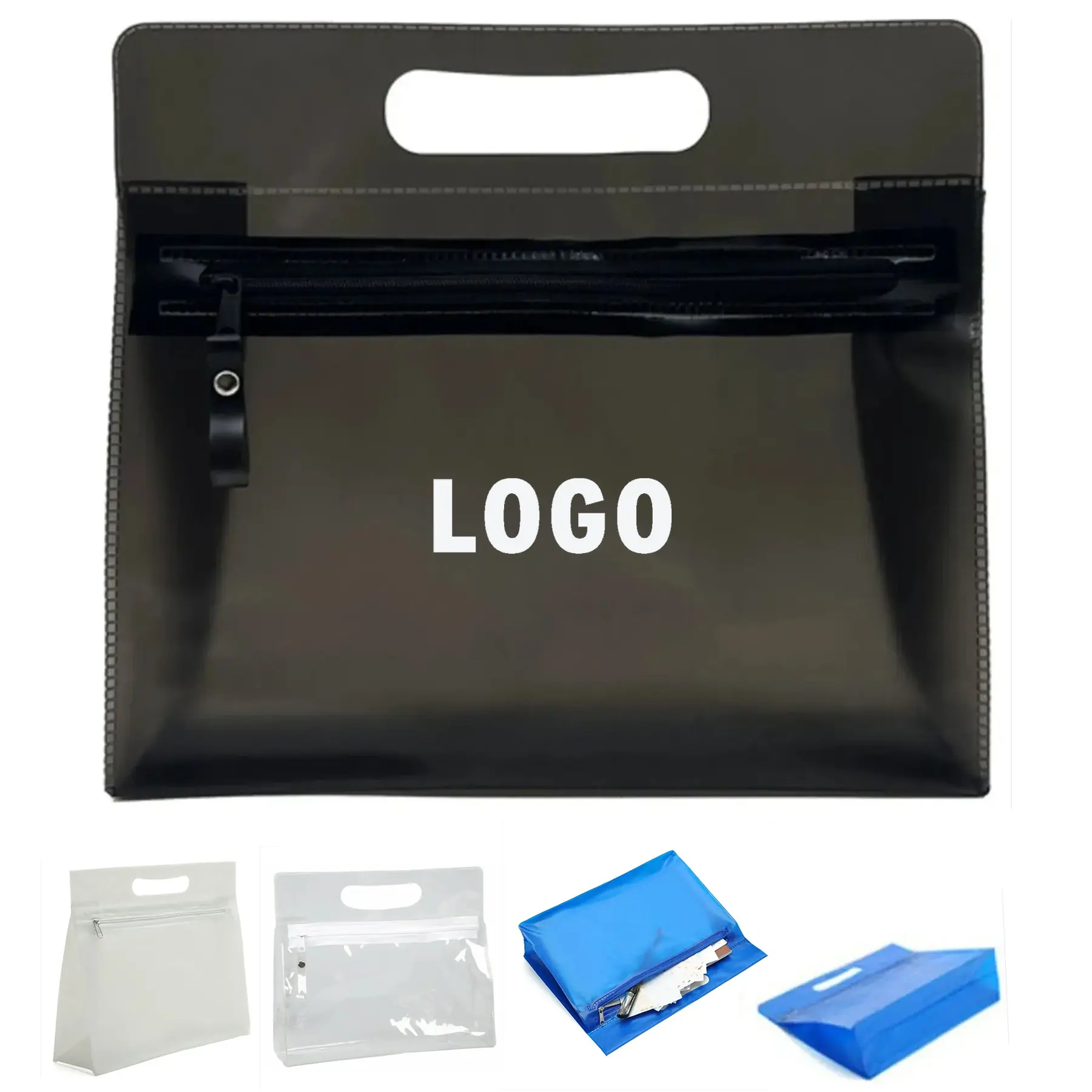 Clear PVC Zipper Tote Bag Travel Storage Handle 2