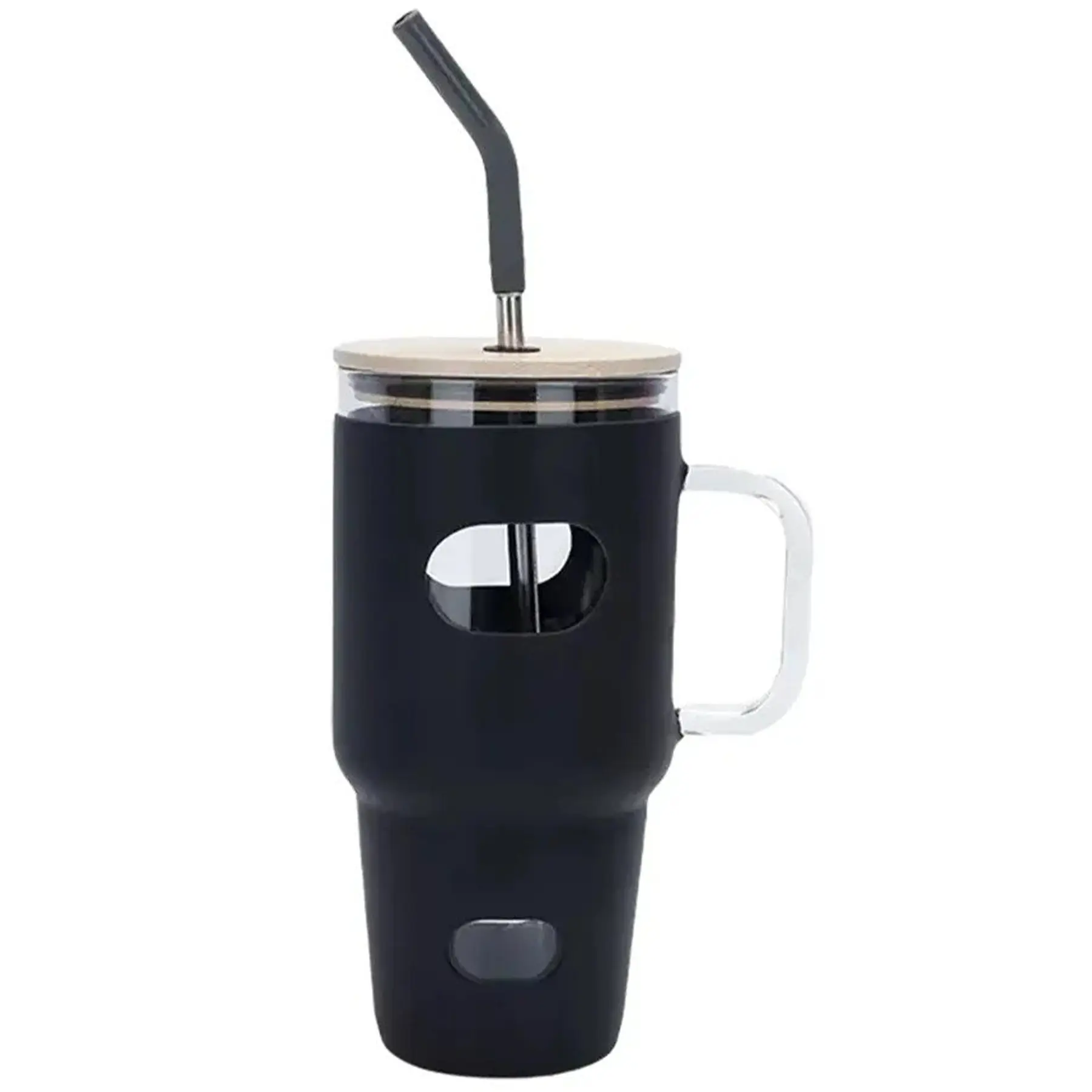 32oz Glass Tumbler Silicone Sleeve Bamboo Lid Eco Straw