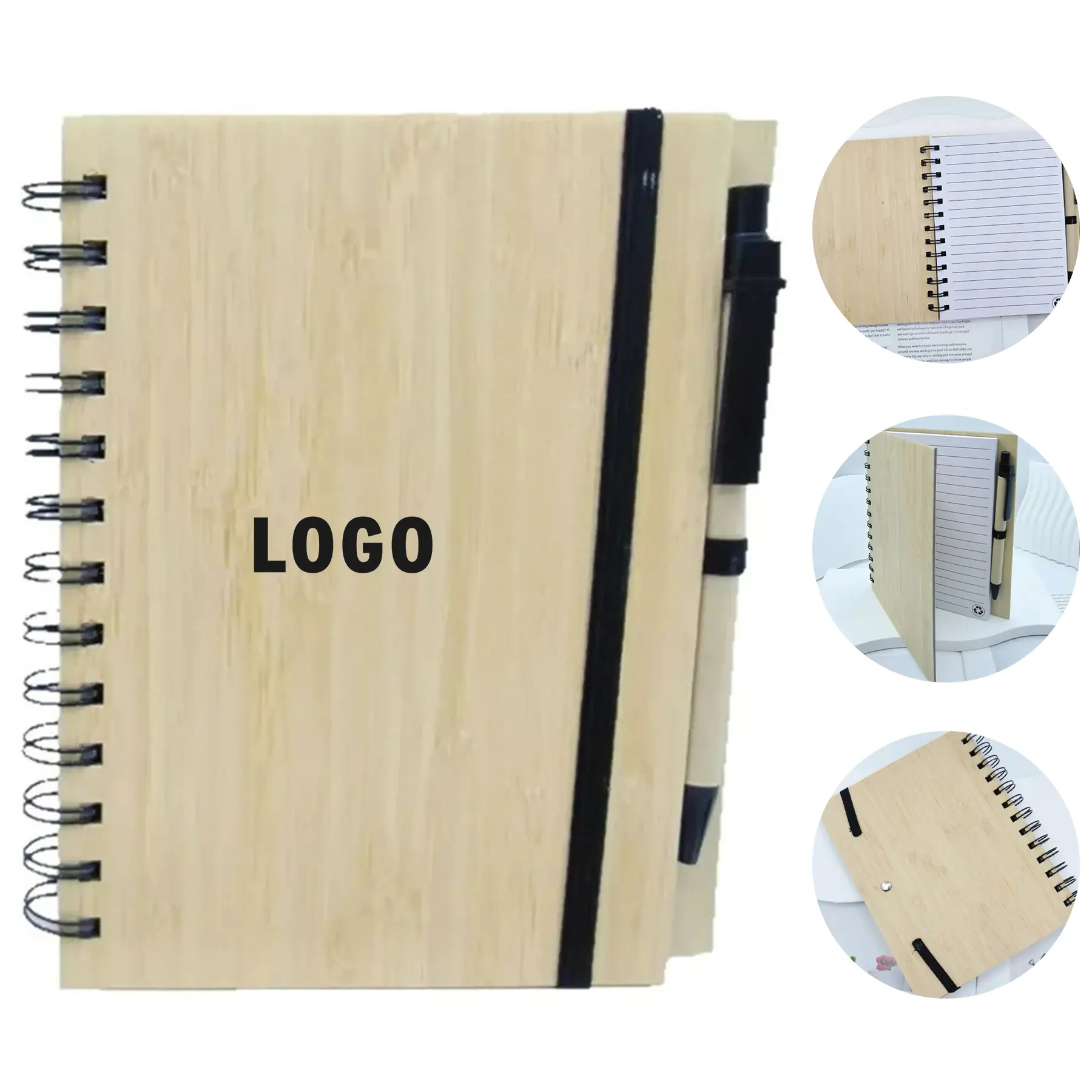 Eco Friendly Bamboo Journal Elastic Closure Spiral Bound Notebook 2