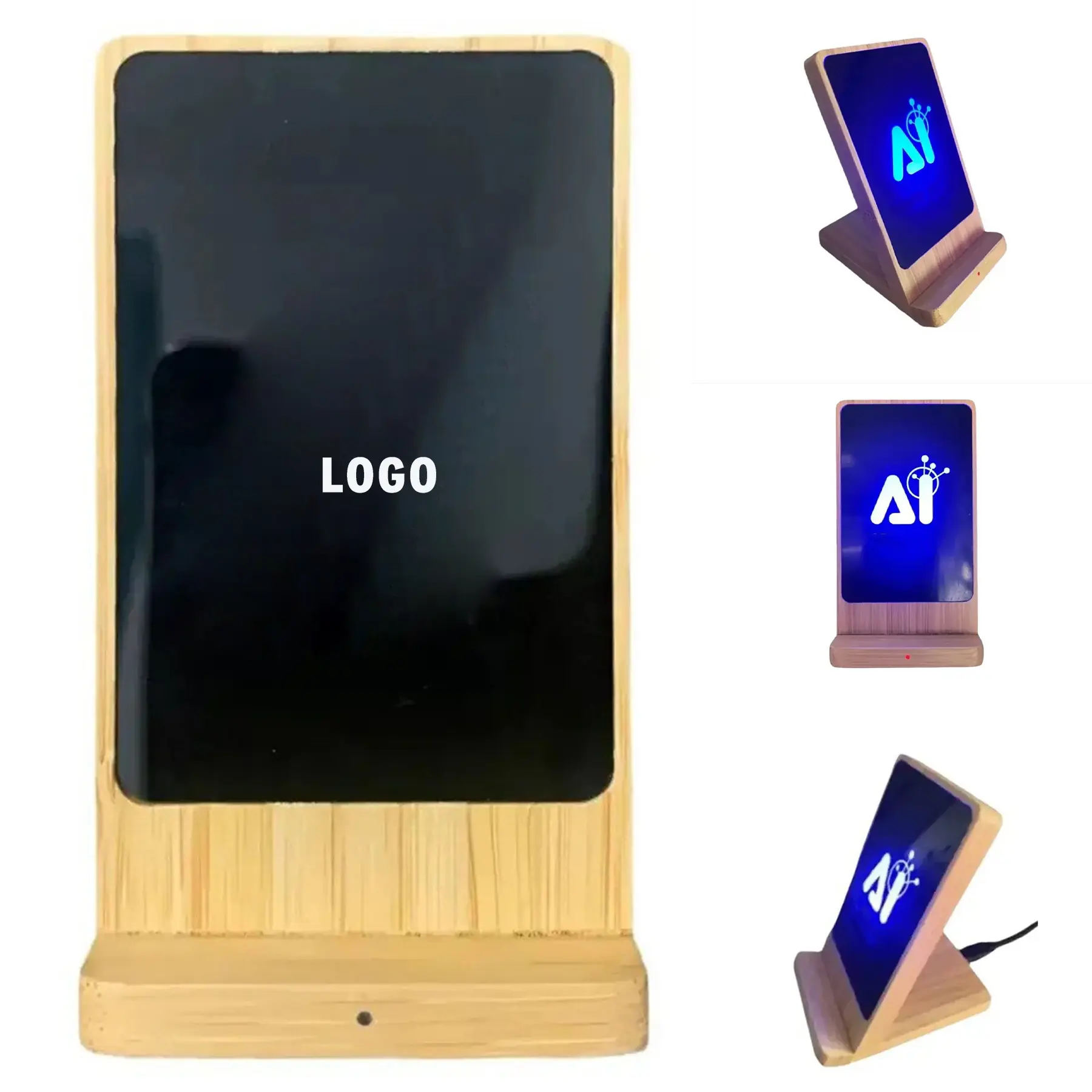Eco Friendly Bamboo 15W Qi LED Wireless Charger Stand 2