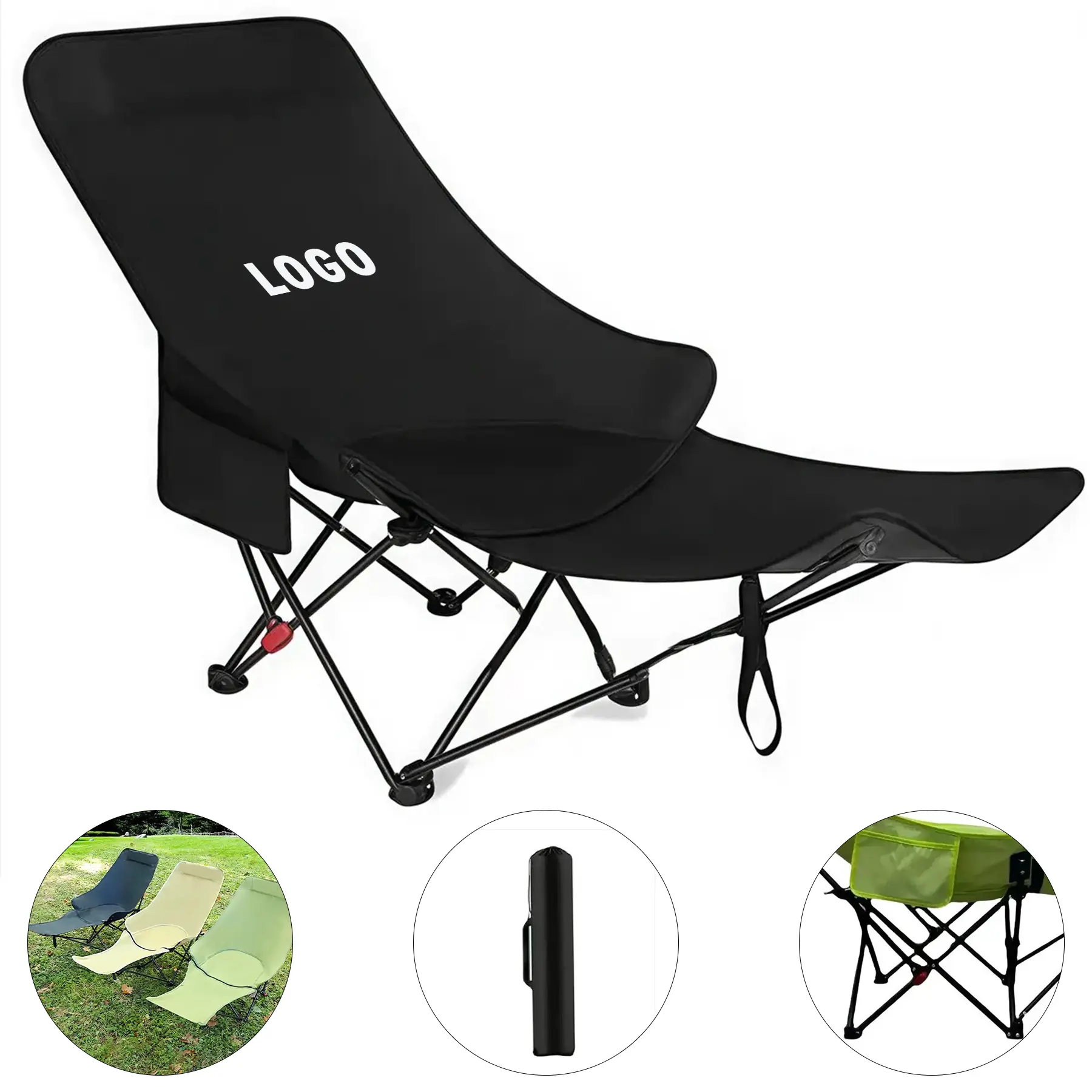 Outdoor Foldable Reclining Camp Chair Footrest Side Storage 2