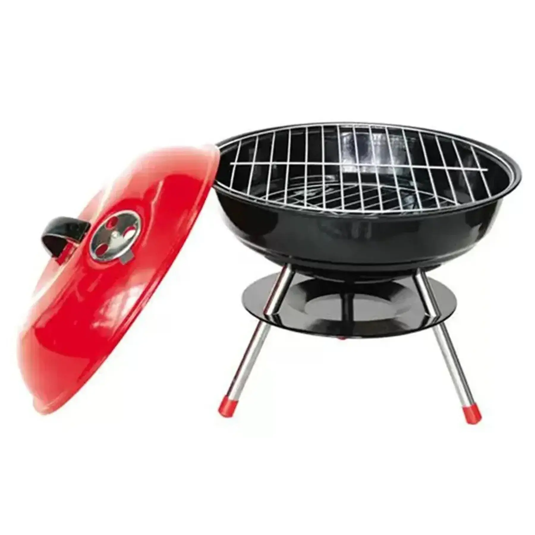 Compact Portable Charcoal Barbecue Grill Secure Lid Camping