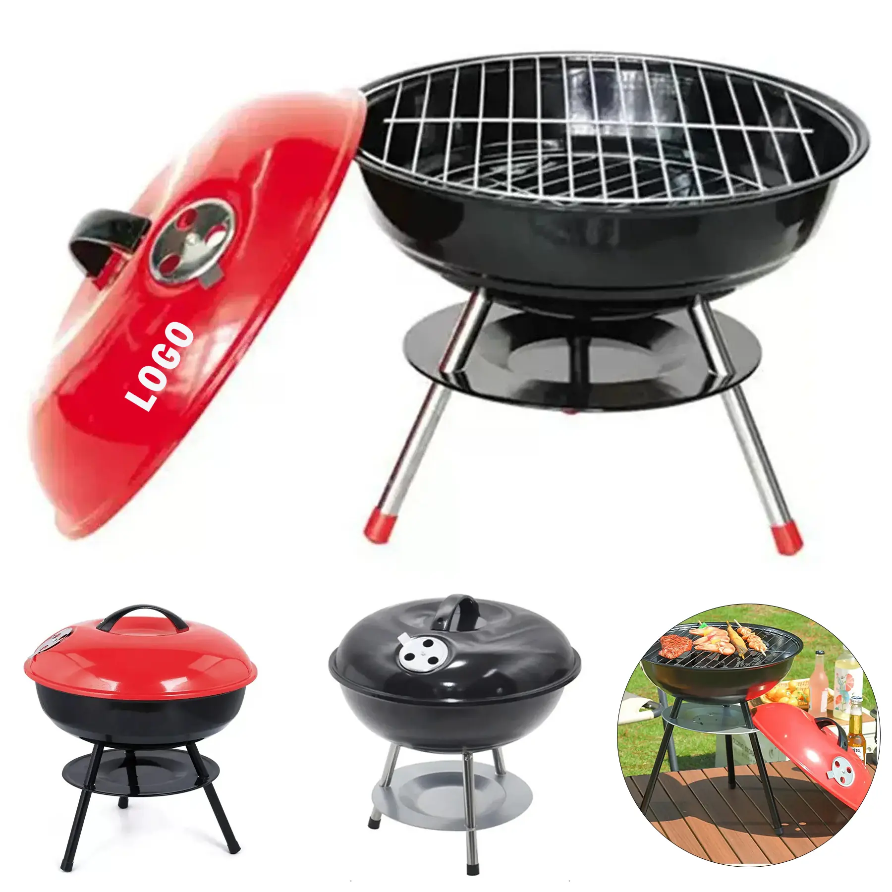 Compact Portable Charcoal Barbecue Grill Secure Lid Camping 2