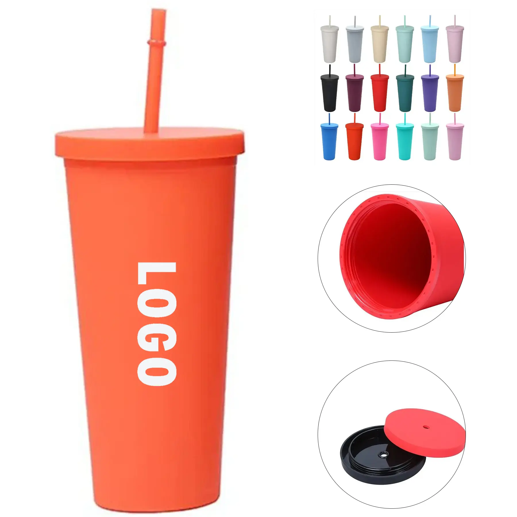 Vibrant 24oz Matte Reusable Plastic Cup Straw Lid 2