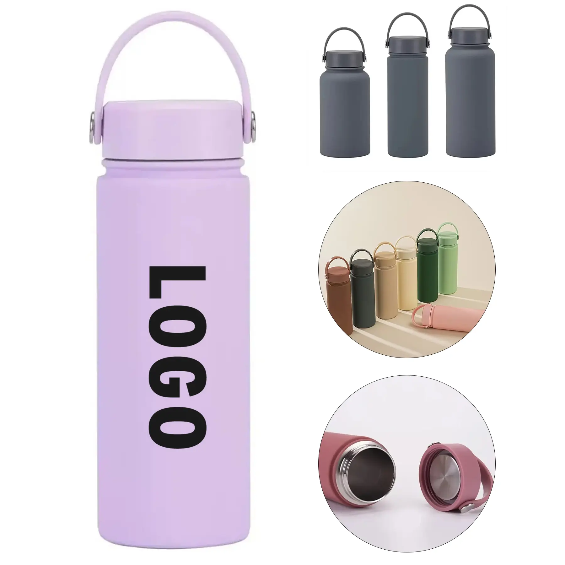 Custom Handle Vacuum Insulated Stainless Steel Water Bottle 2