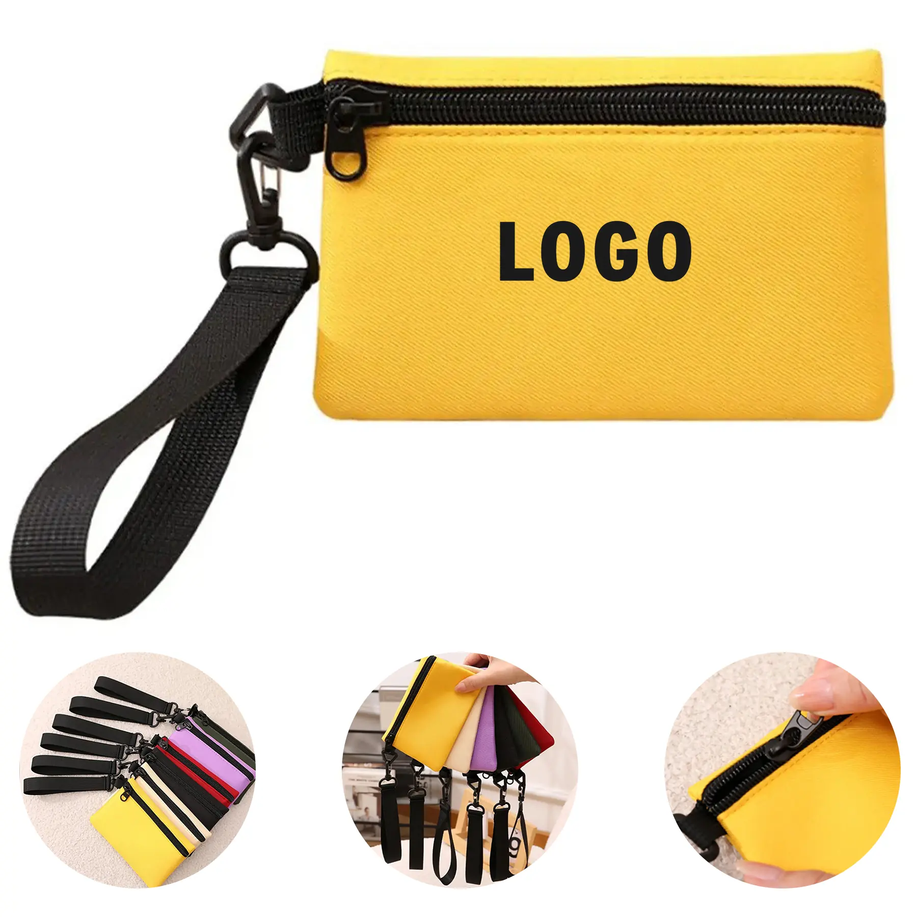 Canvas Zipper Coin Pouch Wrist Strap 2