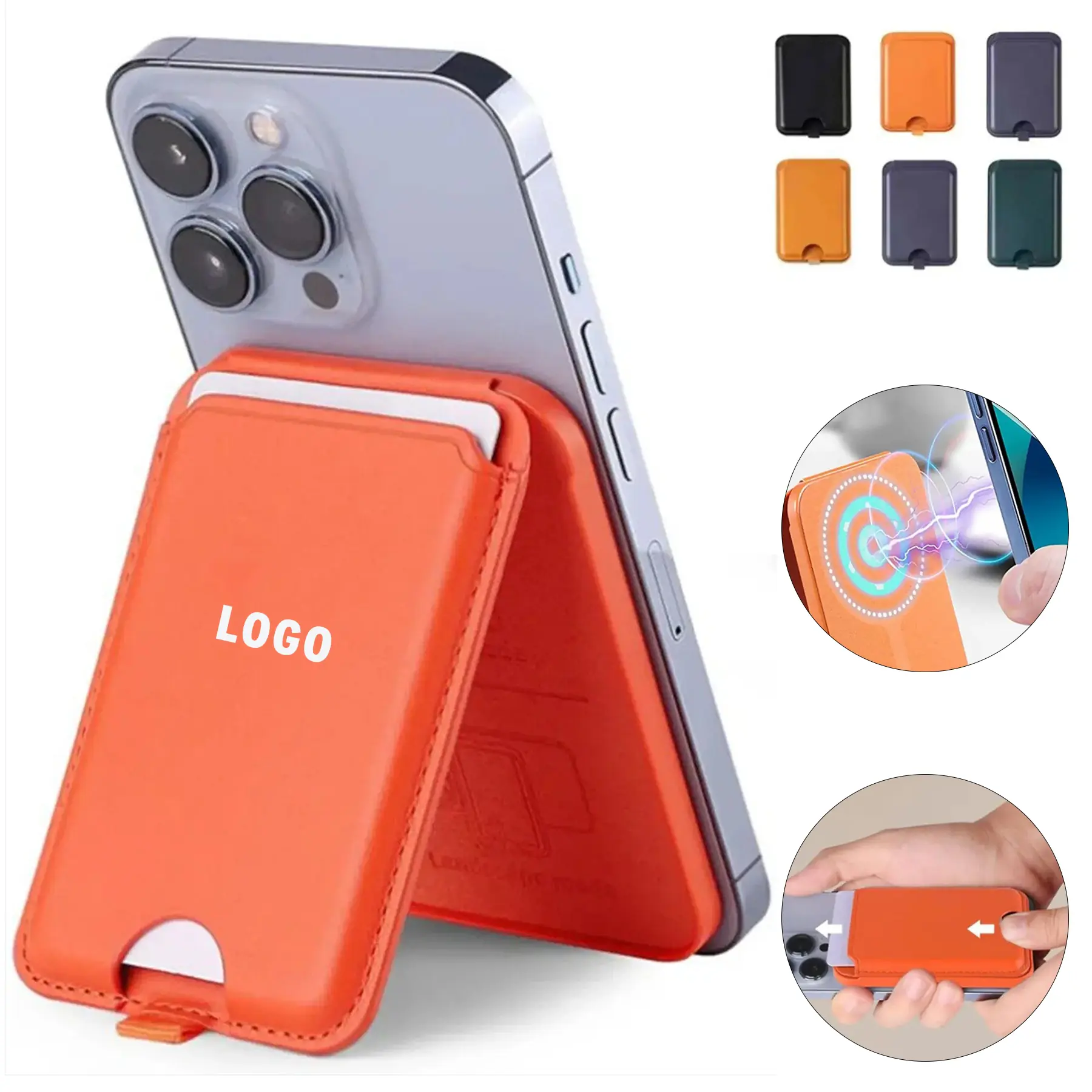 Magnetic Leather Card Holder Wallet with Foldable Stand 2