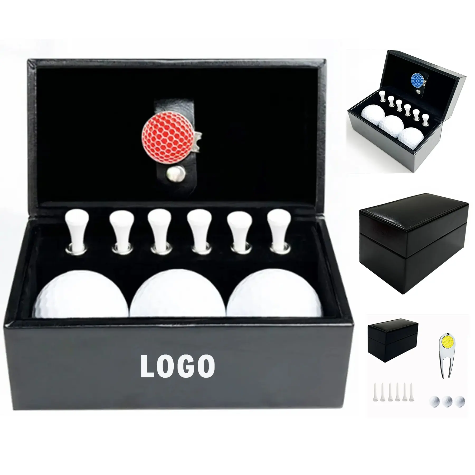 Elite Golf Gift Collection Leather Box Balls Tees Repair Tool 2