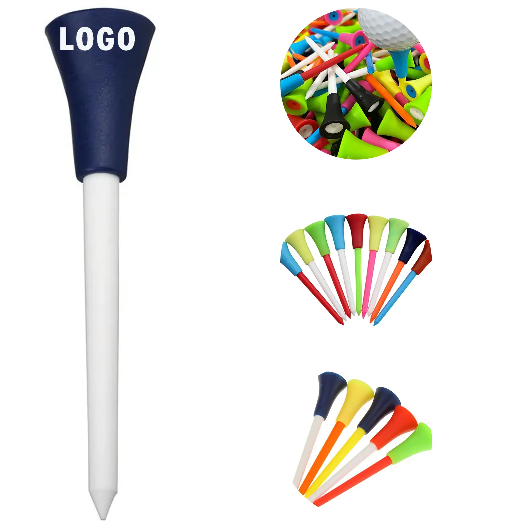 Premium Durable Plastic Golf Tees Soft Rubber Top 2