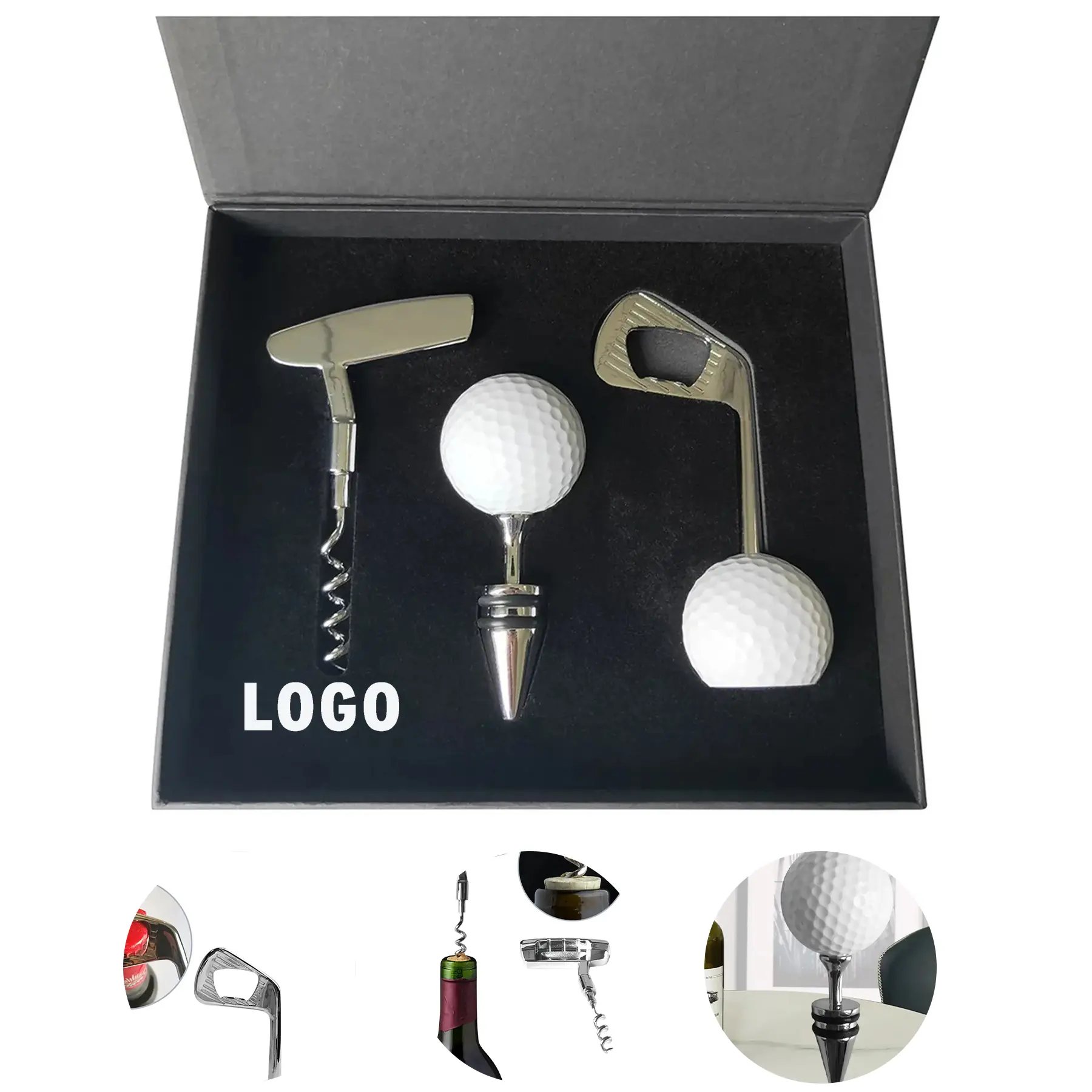 Golf Corkscrew Bottle Stopper Set Wine Accessory 2