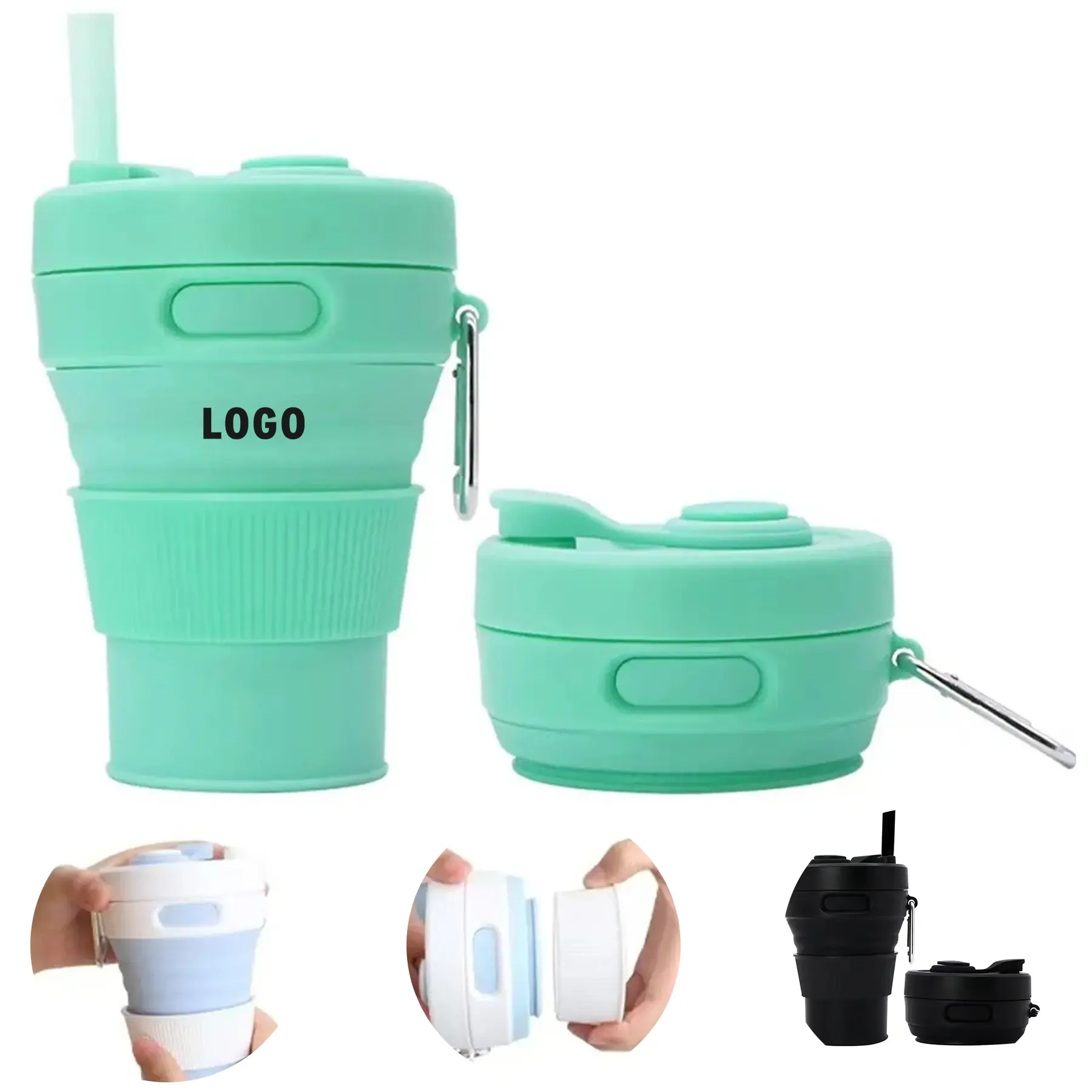 15oz Collapsible Silicone Travel Cup Straw 2