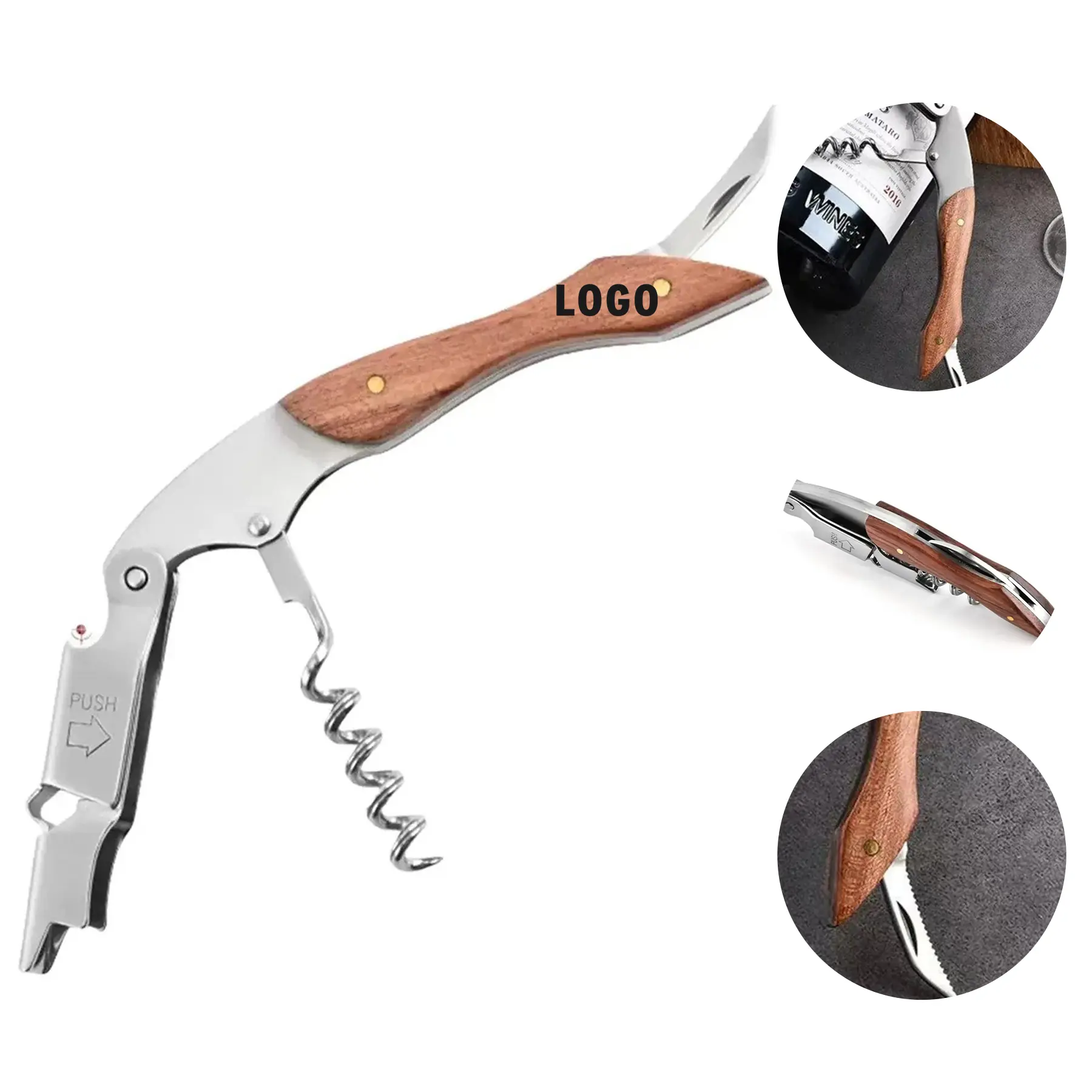 Wooden Handle Seahorse Corkscrew Stainless Steel Wine Opener 2