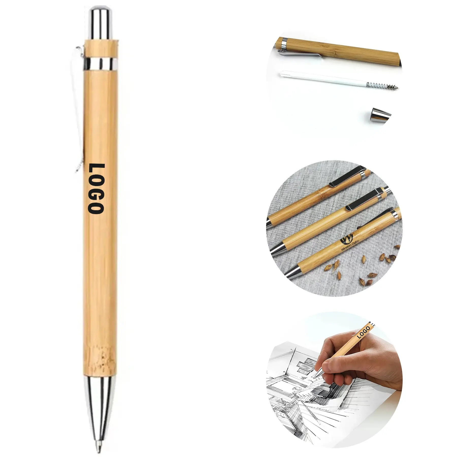 Sustainable Bamboo Ballpoint Pen Eco Friendly Office School Promotional 2