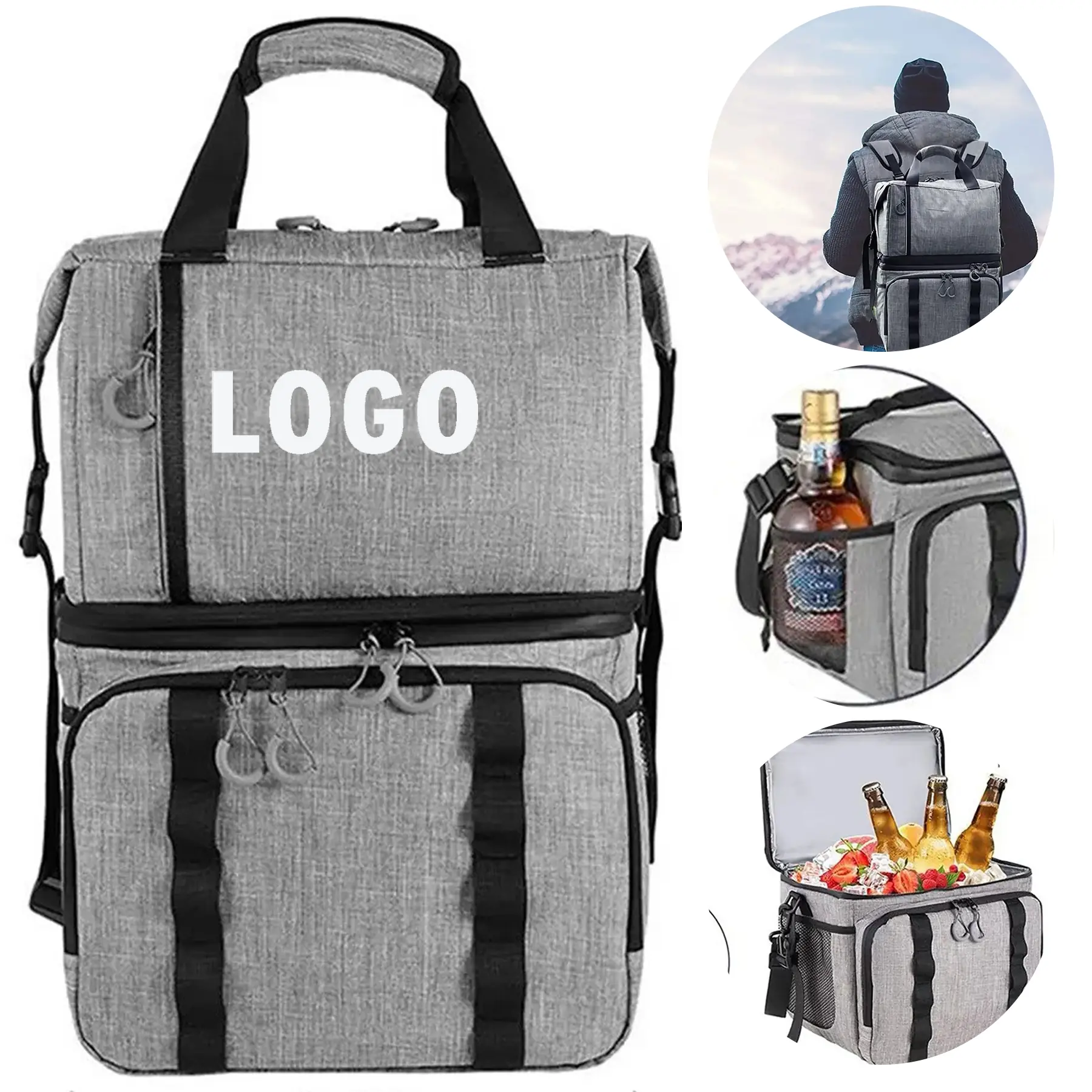 Insulated Lunch Backpack Dual Layer Detachable 2