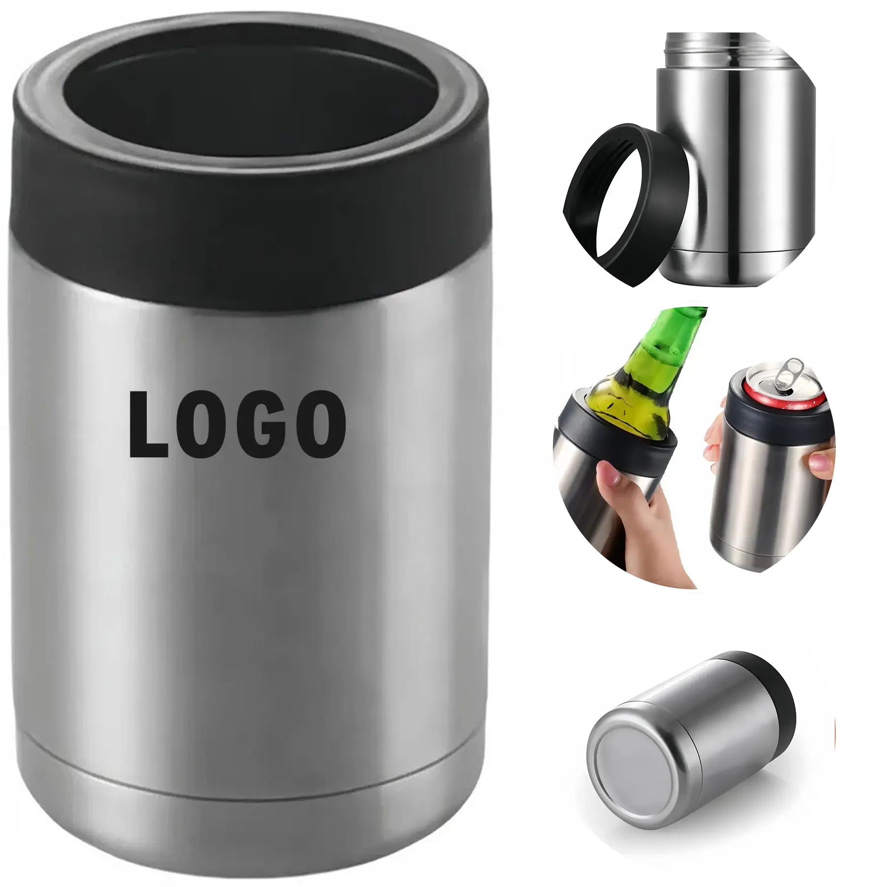 Custom 12 Ounce Stainless Steel Insulated Beer Can Cooler Holder 2