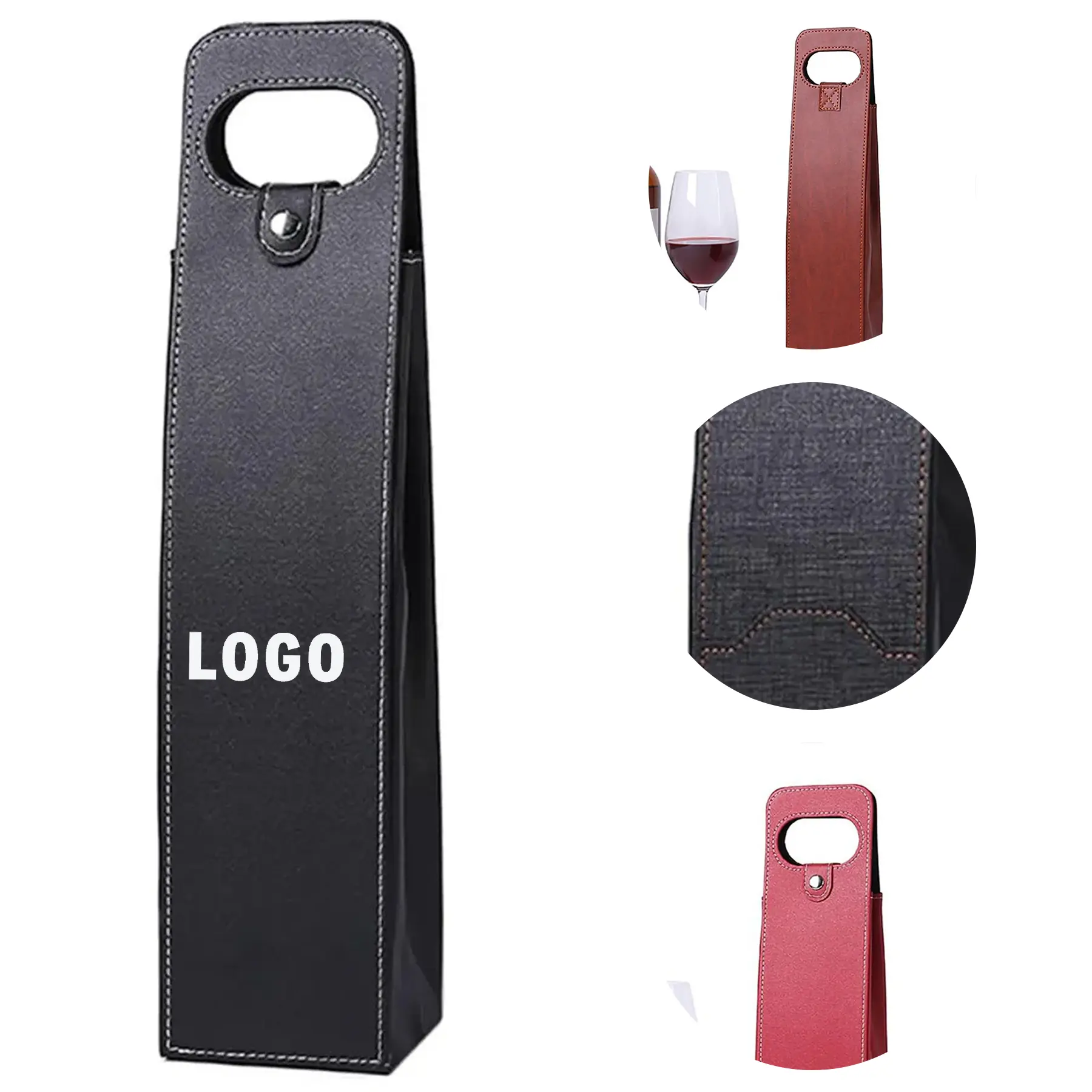 Reusable Leather Wine Bottle Tote Carrier Purse Gift 2