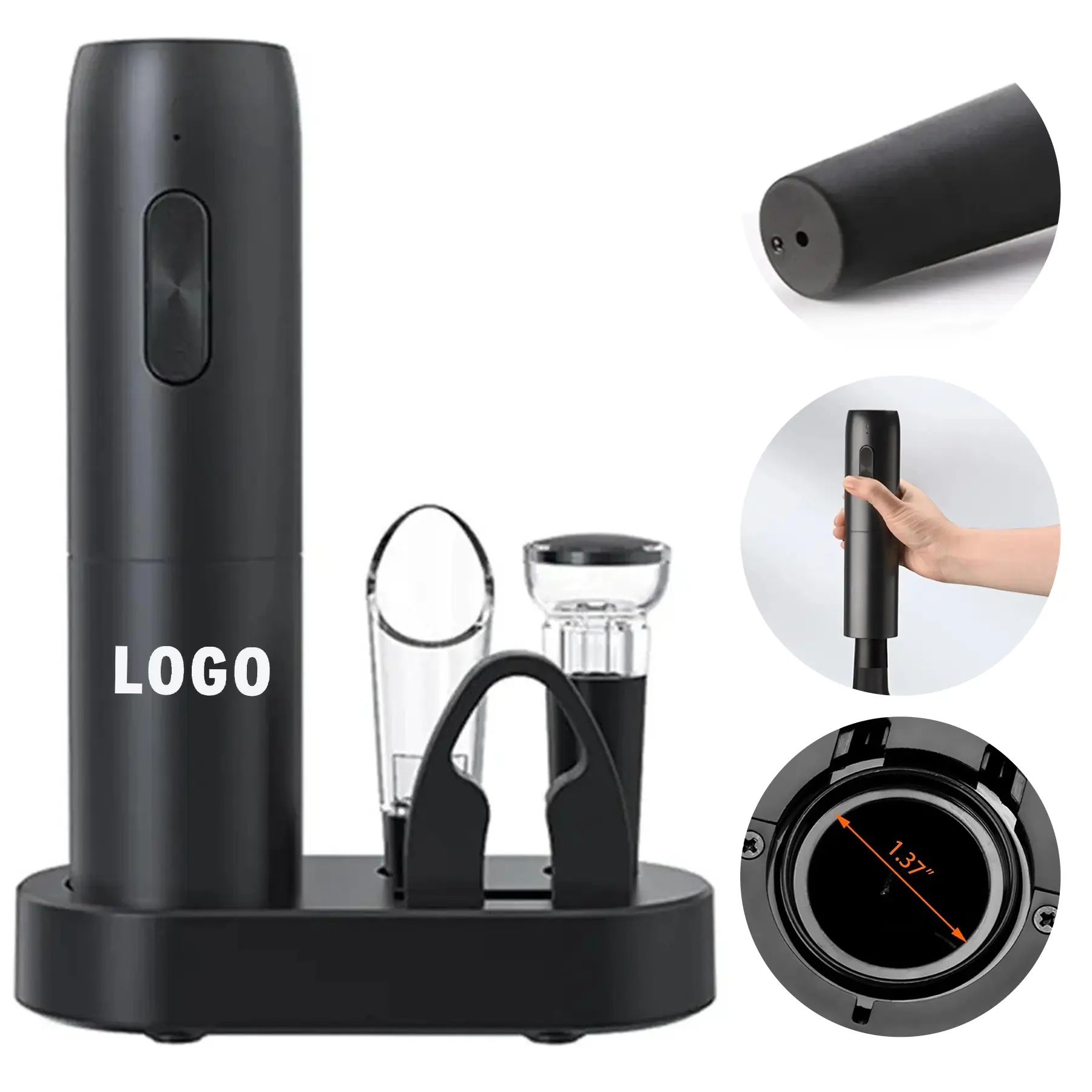 USB Rechargeable Cordless Wine Opener Set Foil Cutter Pourer Vacuum Stopper Gift 2