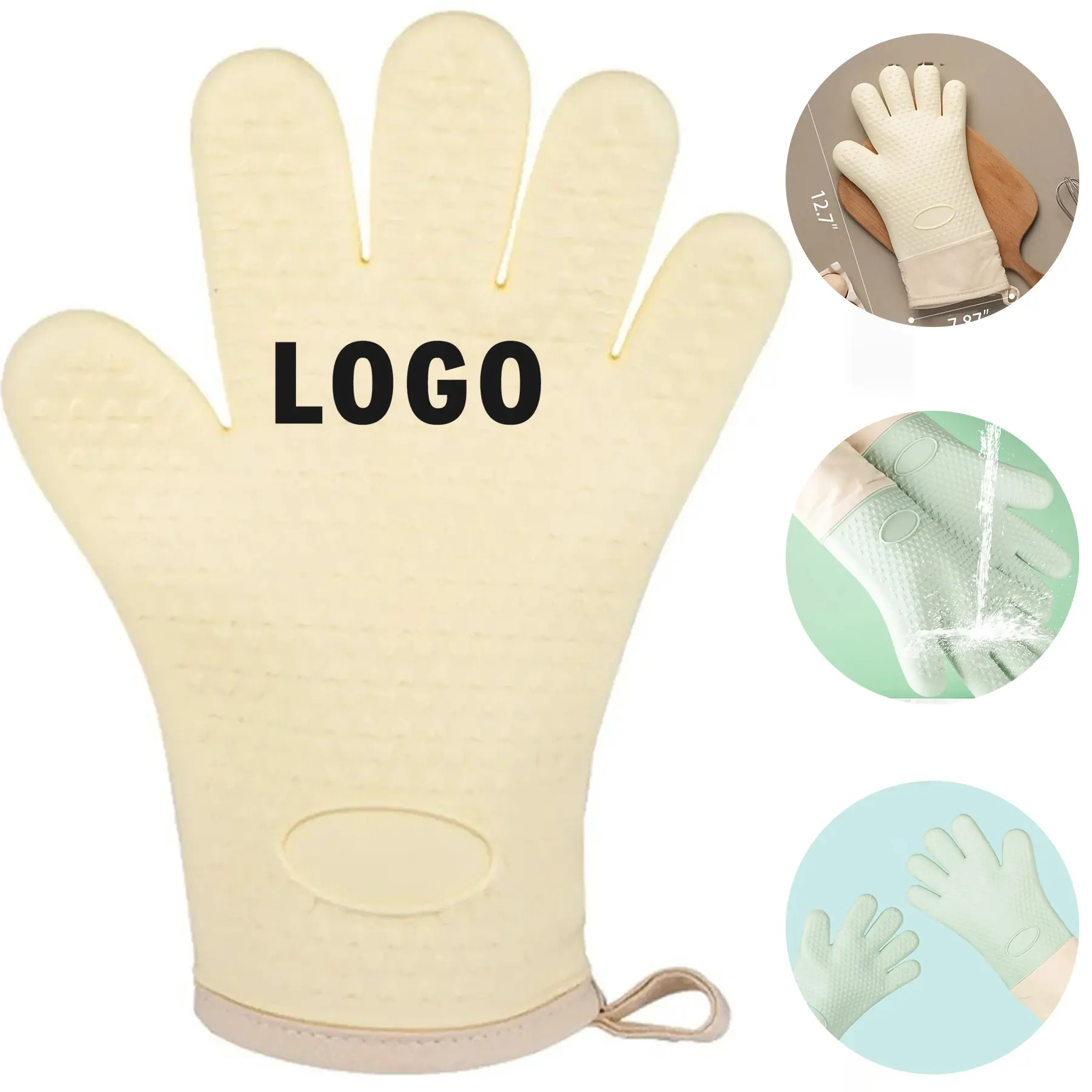 High Temperature Silicone Oven Mitts Cotton Lined Heat Resistant Kitchen Gloves 2