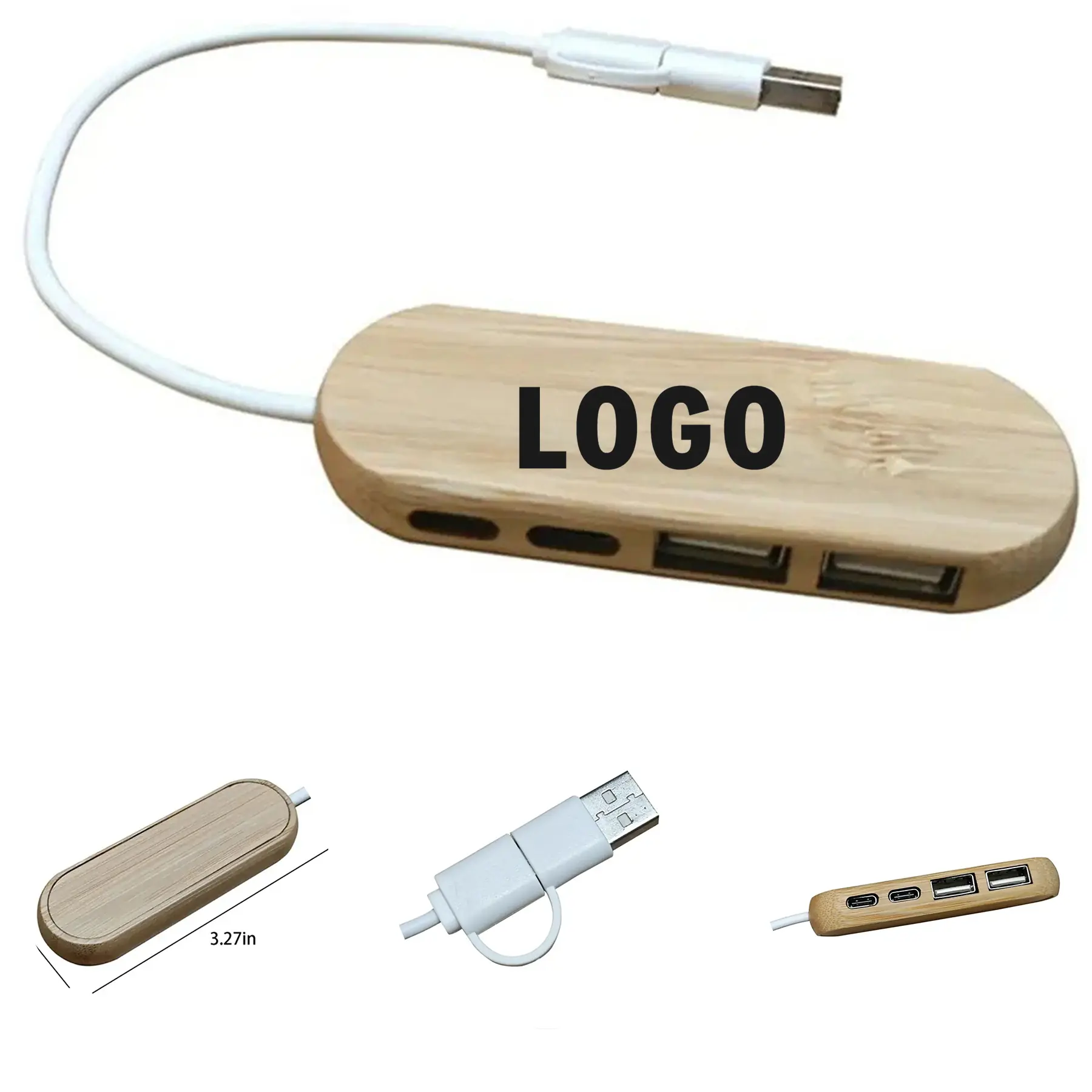 Bamboo USB Hub Splitter 4 Ports Charging Station 2