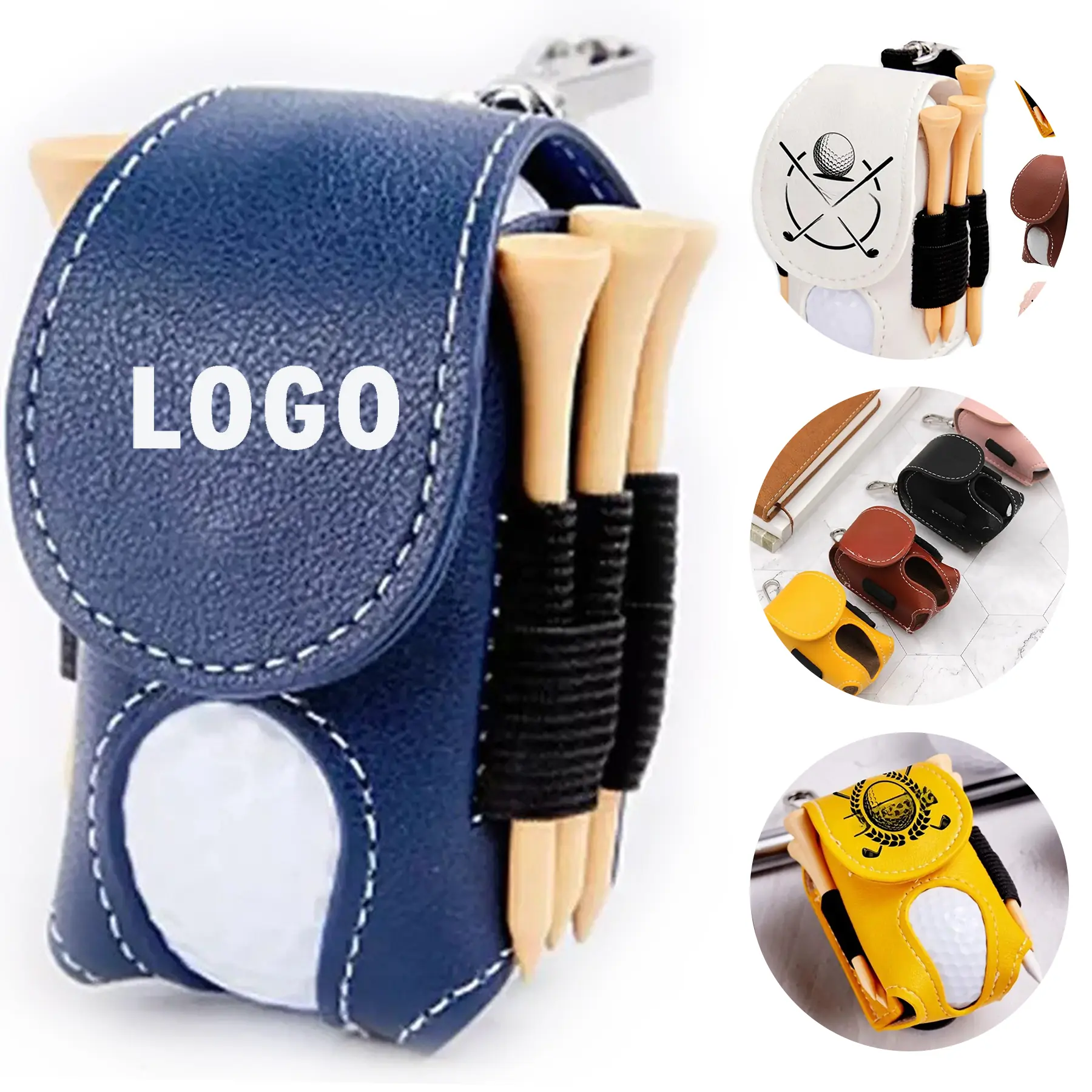 Leather Golf Ball Waist Bag Magnetic Snap Carabiner 2