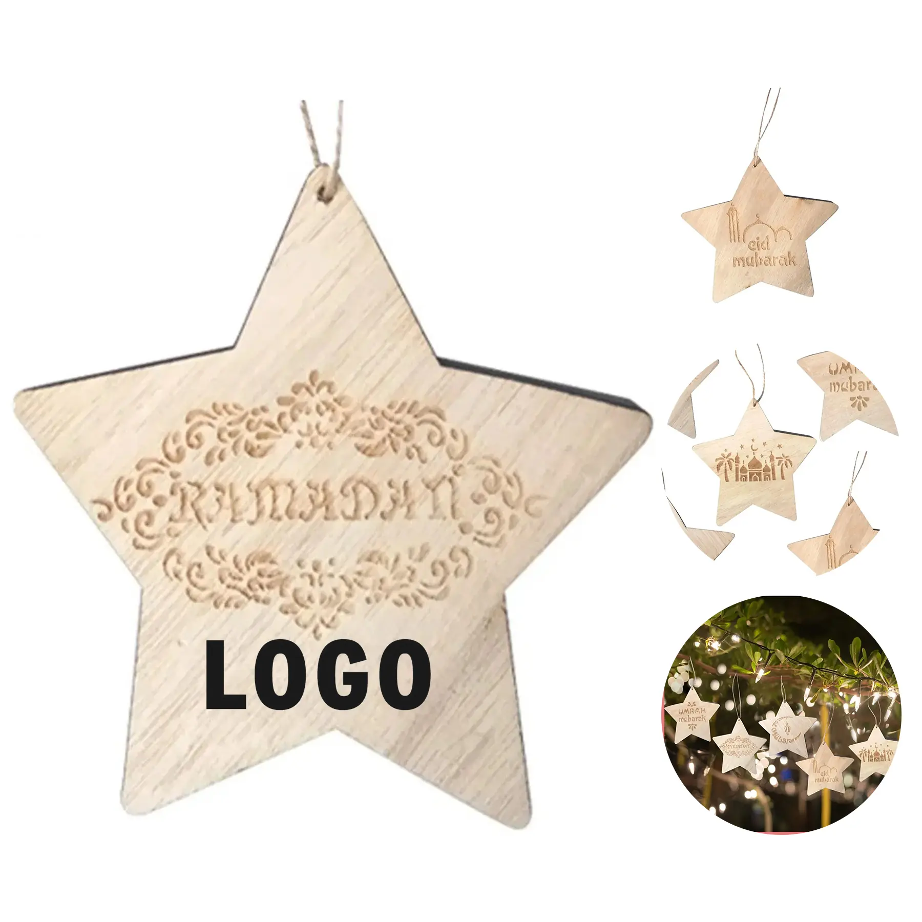 Wooden Five Pointed Star Pendant Ornament DIY Customizable Gift 2