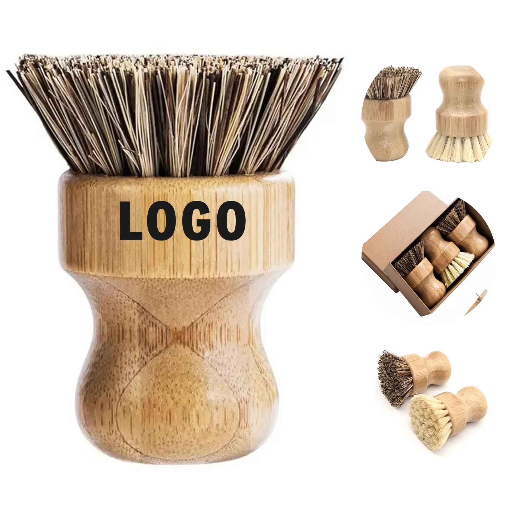 Natural Bamboo Palm Scrub Brush Heavy Duty Kitchen Cleaning 2