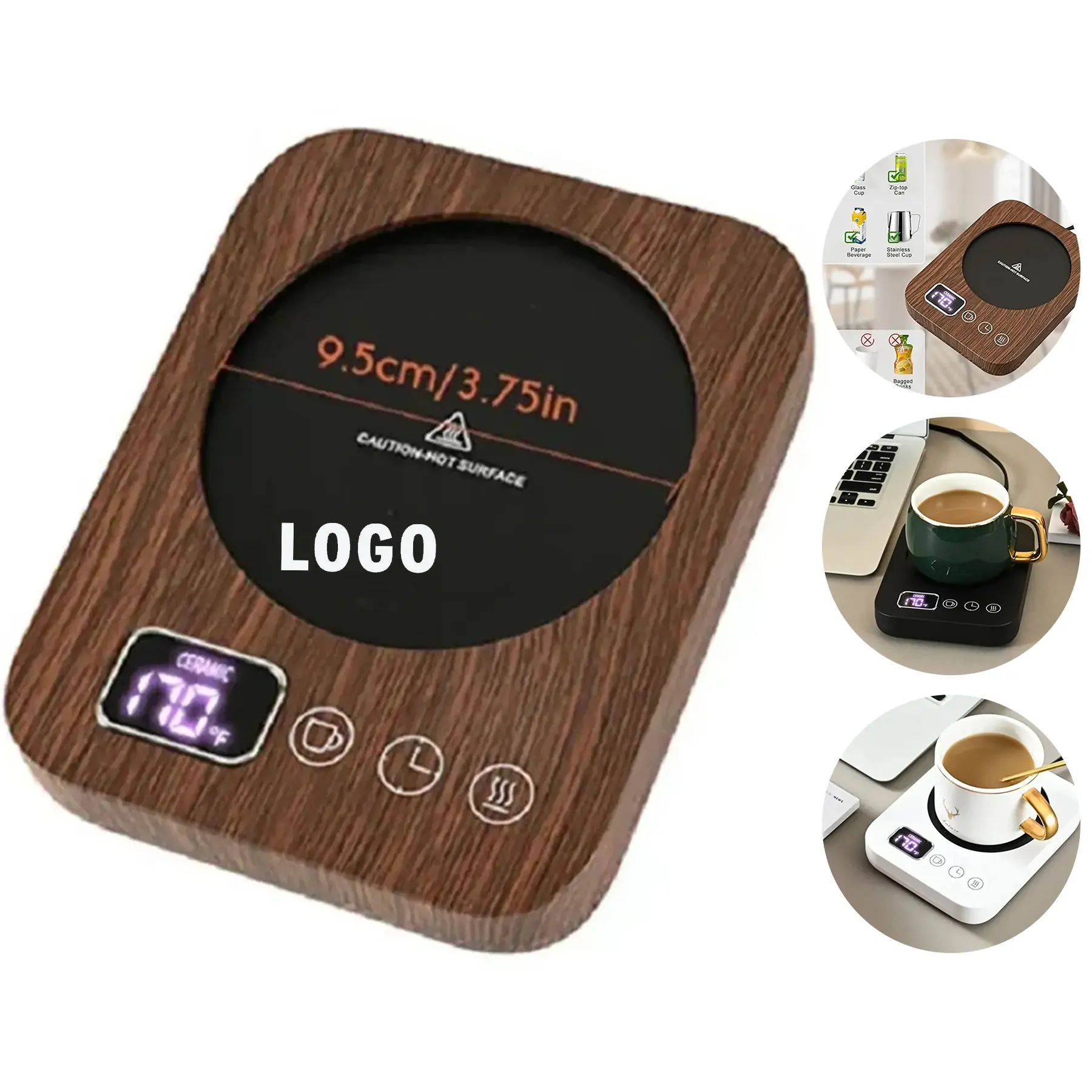 Wood Coffee Cup Heater Adjustable Temperature Timer 2