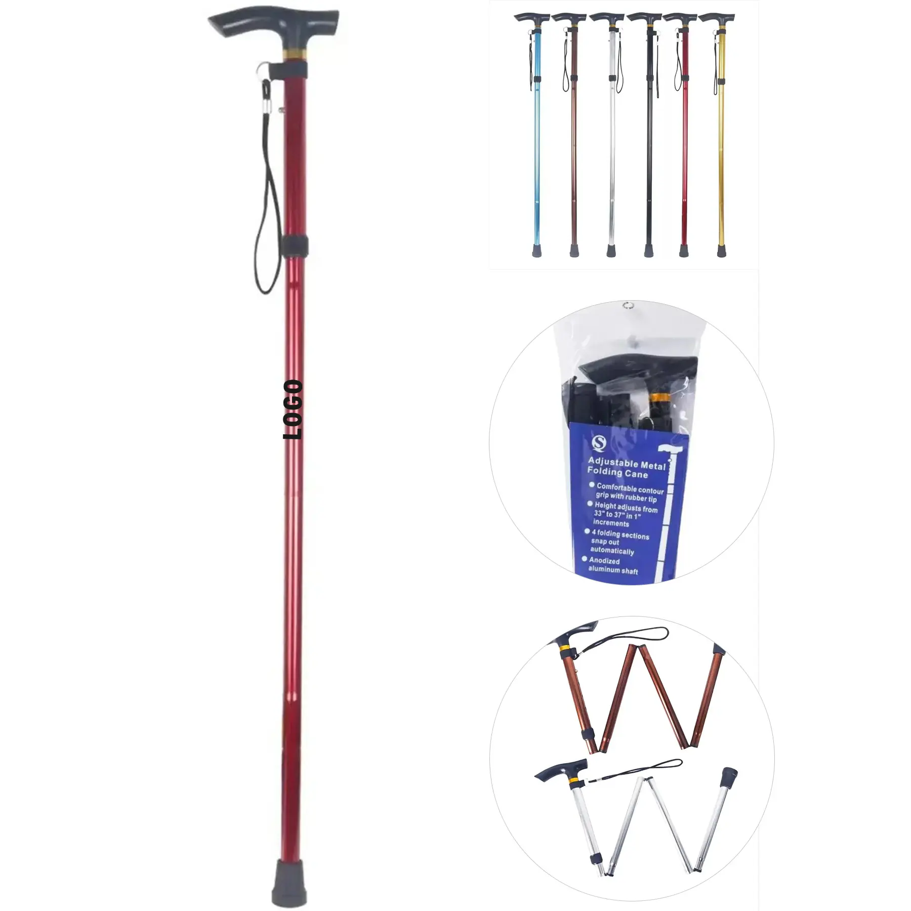 5 Section Foldable Walking Cane Senior Mobility Aid 2