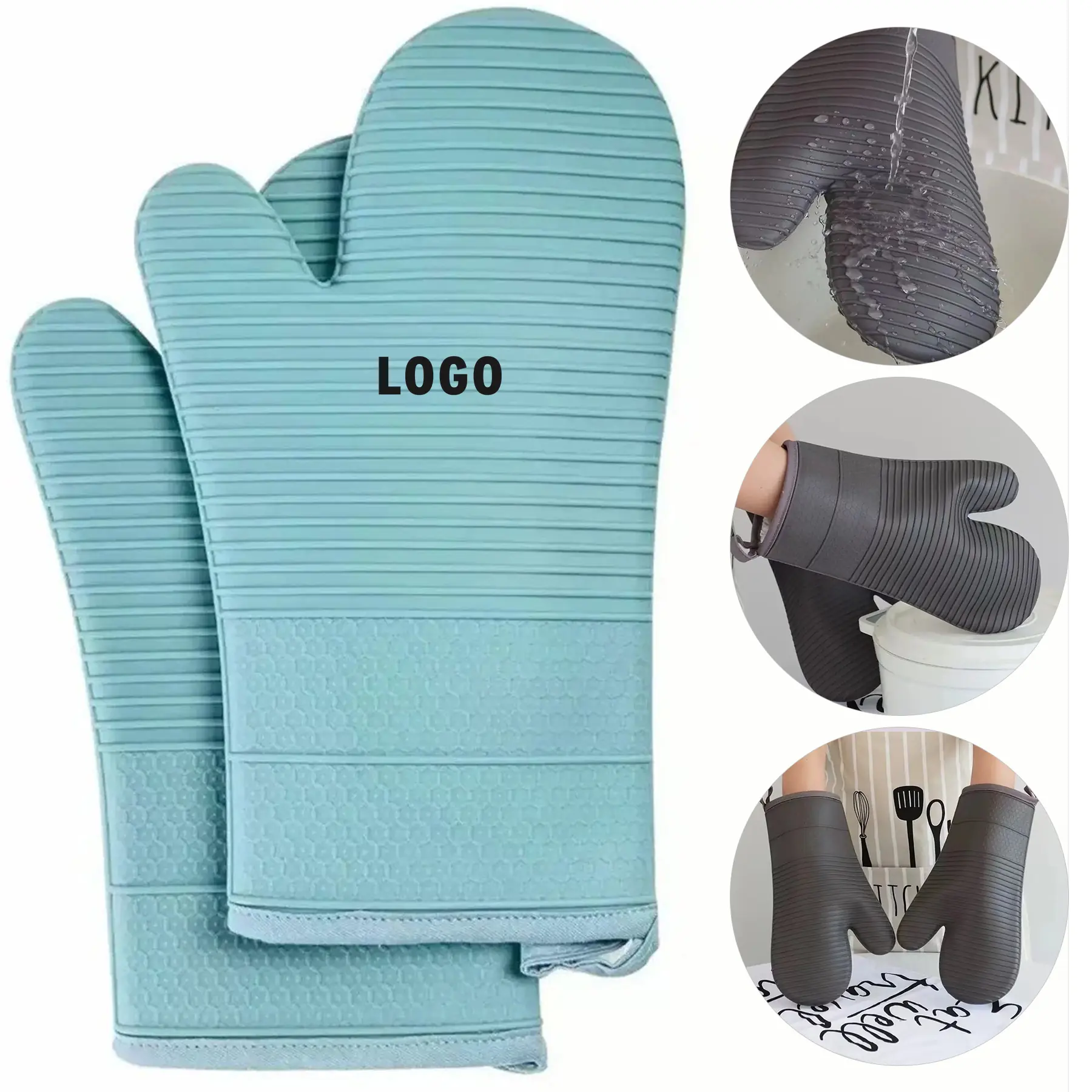 Professional Grade Silicone Oven Mitts Heat Protection Gloves 2