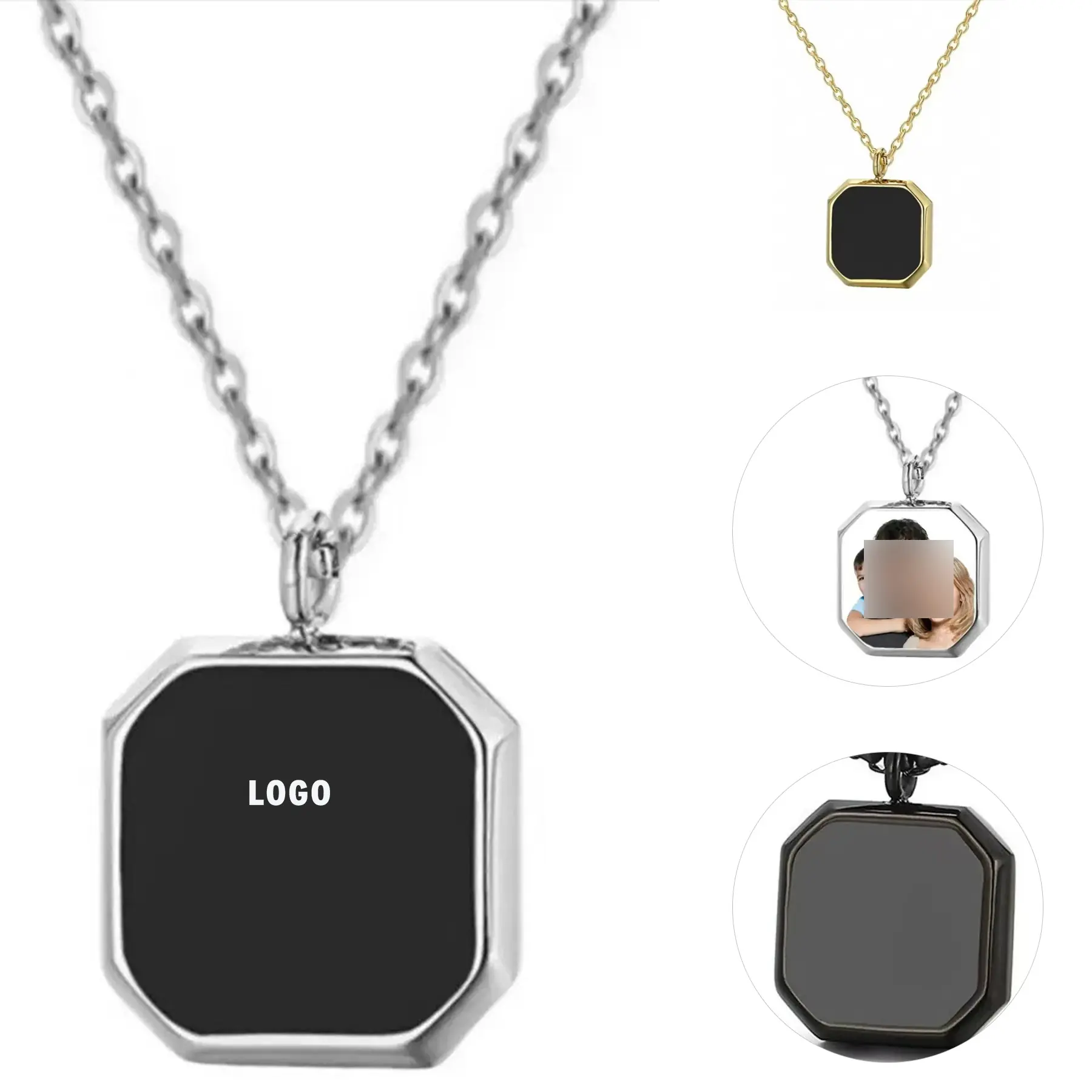 Polished Steel Pendant Necklace for Men Women 2