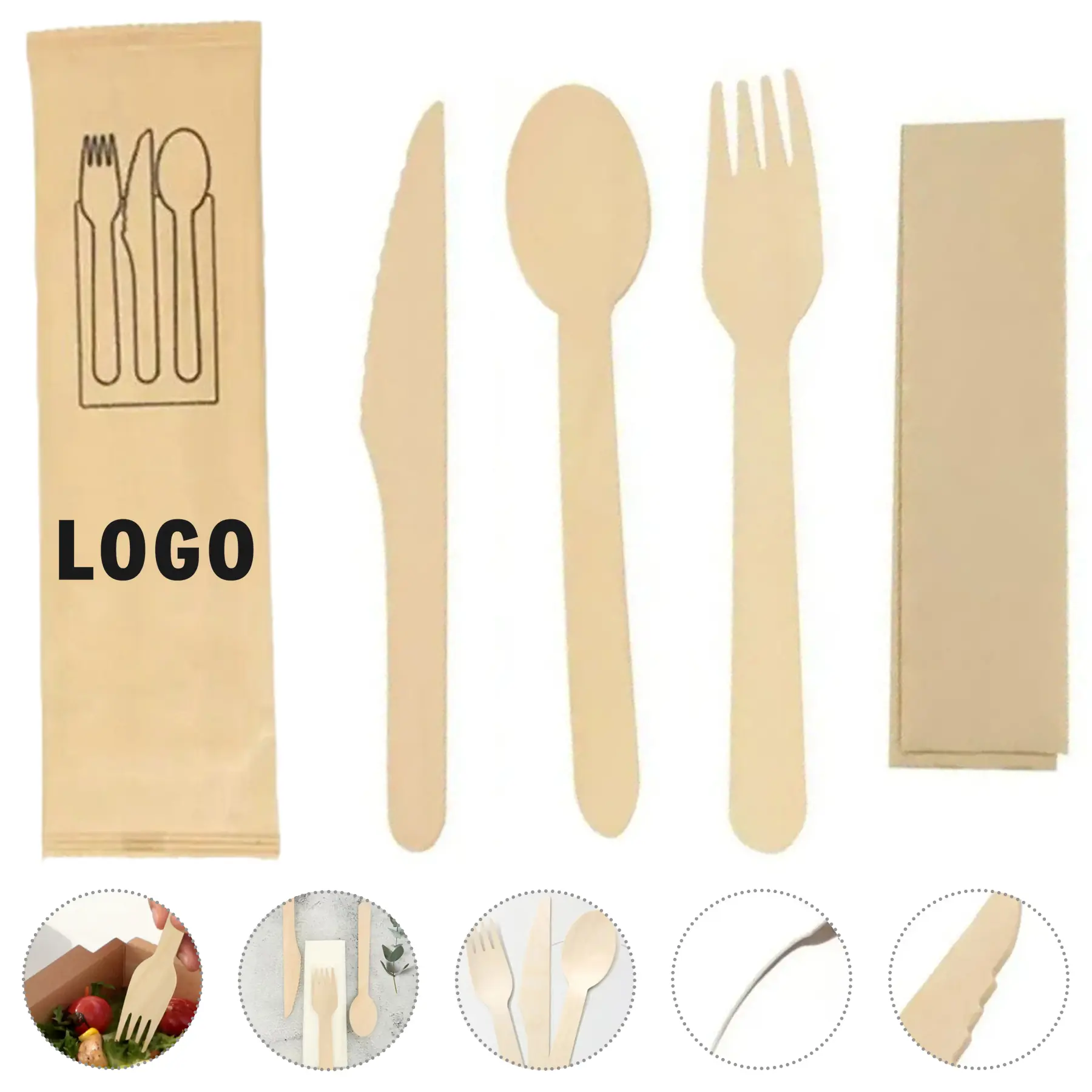 Natural Biodegradable Wooden Fork Spoon Knife Set 2
